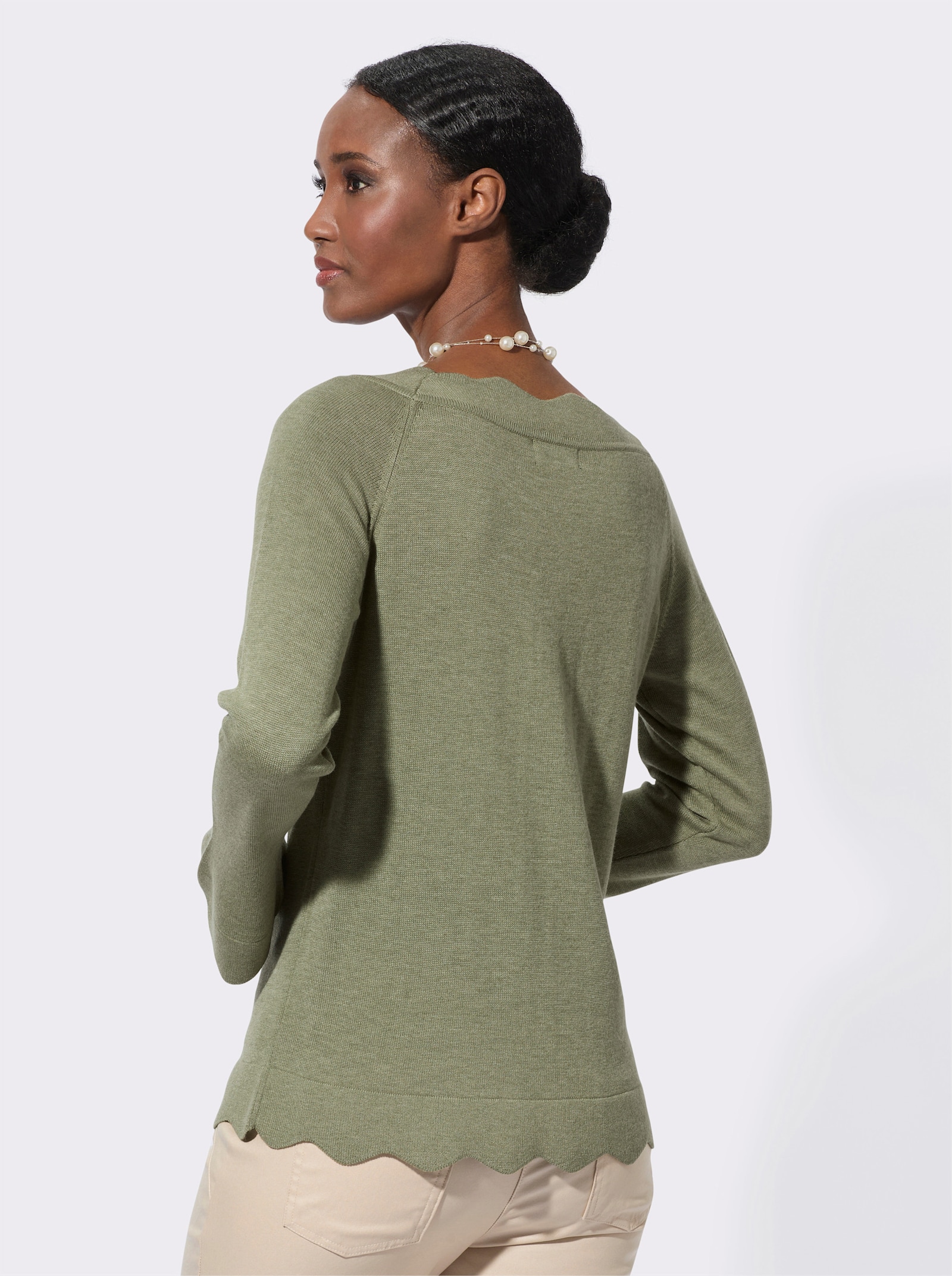 Langarm-Pullover in hochwertiger Winter-Qualität - khaki-schilf-meliert