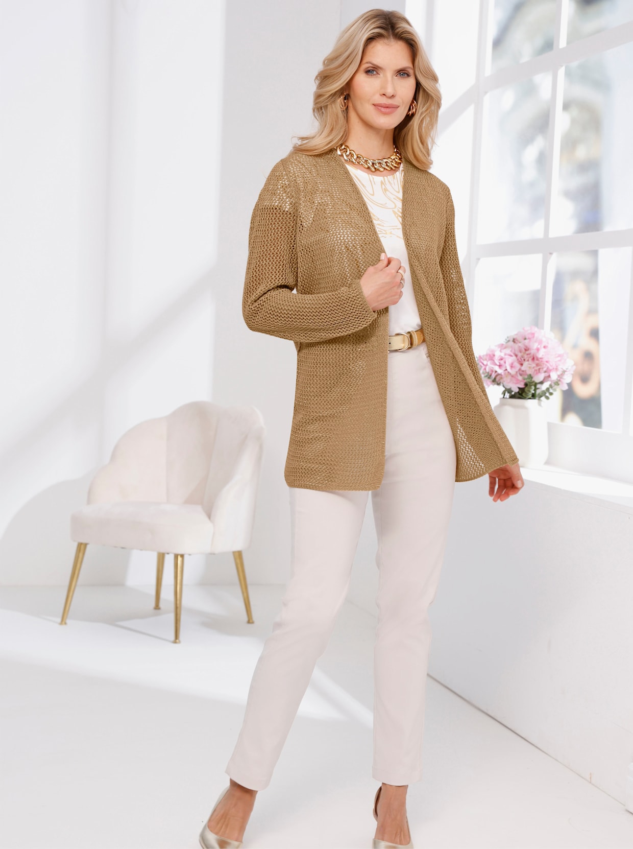Ajourstrickjacke - camel