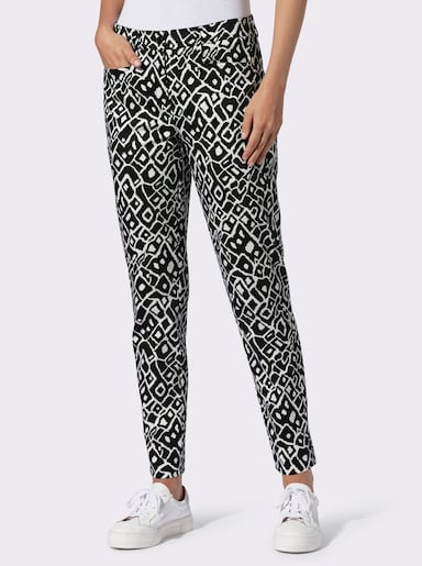 heine Druckhose - schwarz-ecru-bedruckt