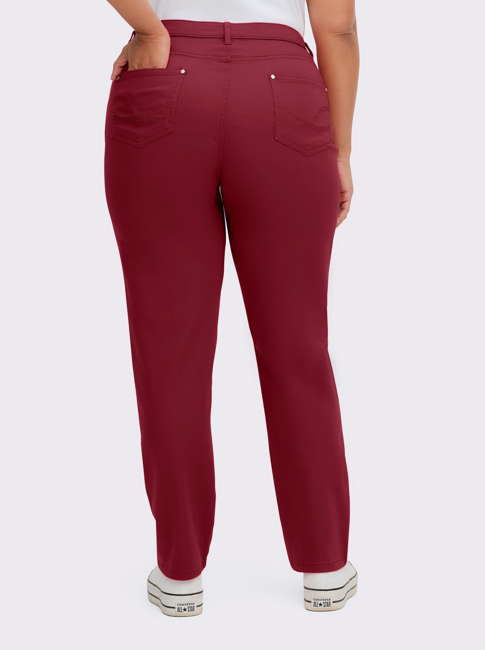 5-Pocket-Jeans mit bestickten Gesäßtaschen - dunkelrot