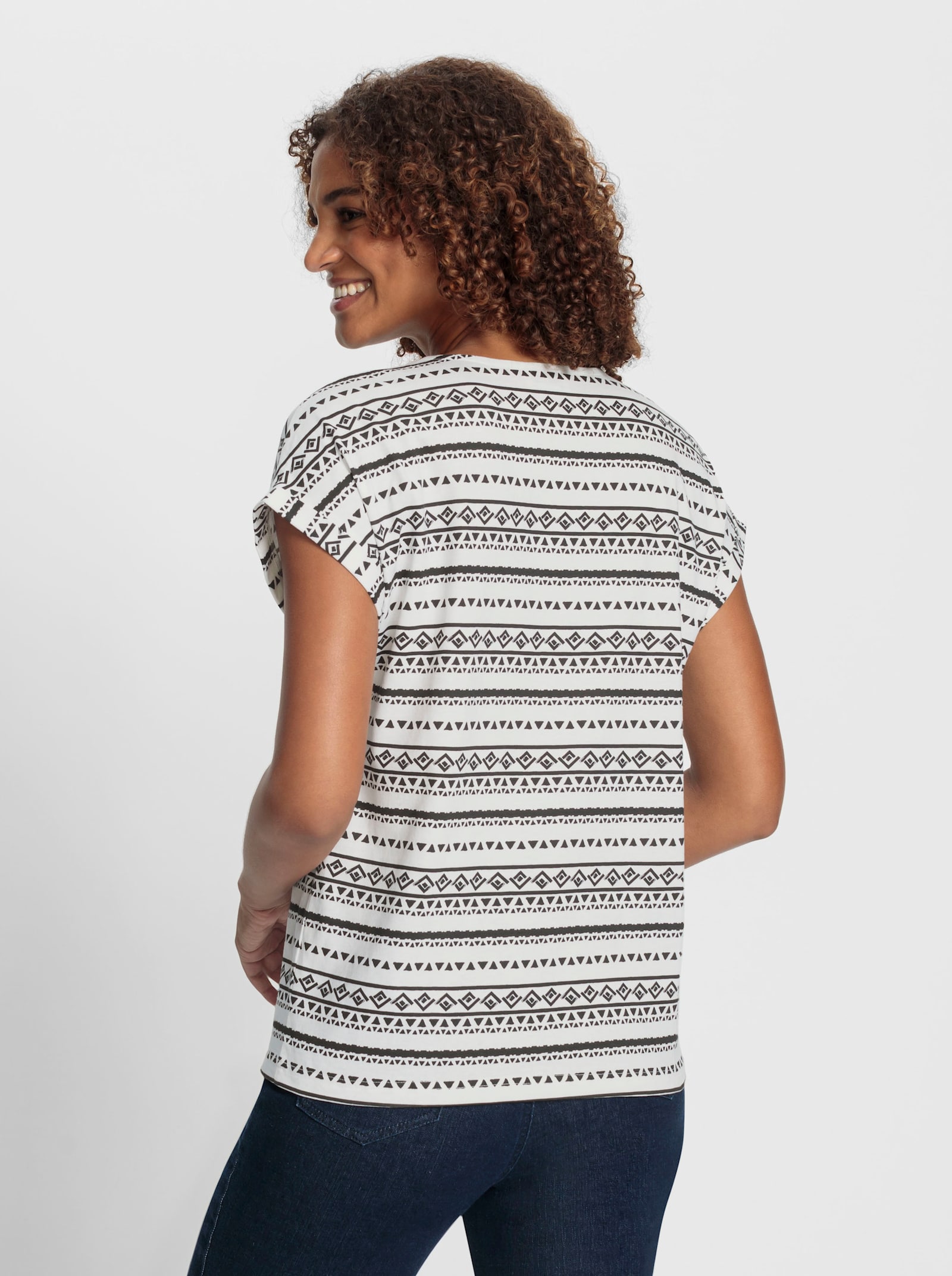 Print-Shirt mit Rundhals-Ausschnitt - ecru-schwarz-bedruckt