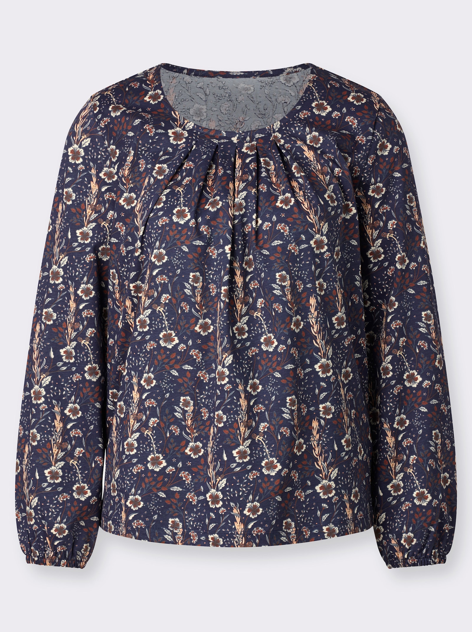 Langarmshirt in floralem Muster - marine-champagner-bedruckt