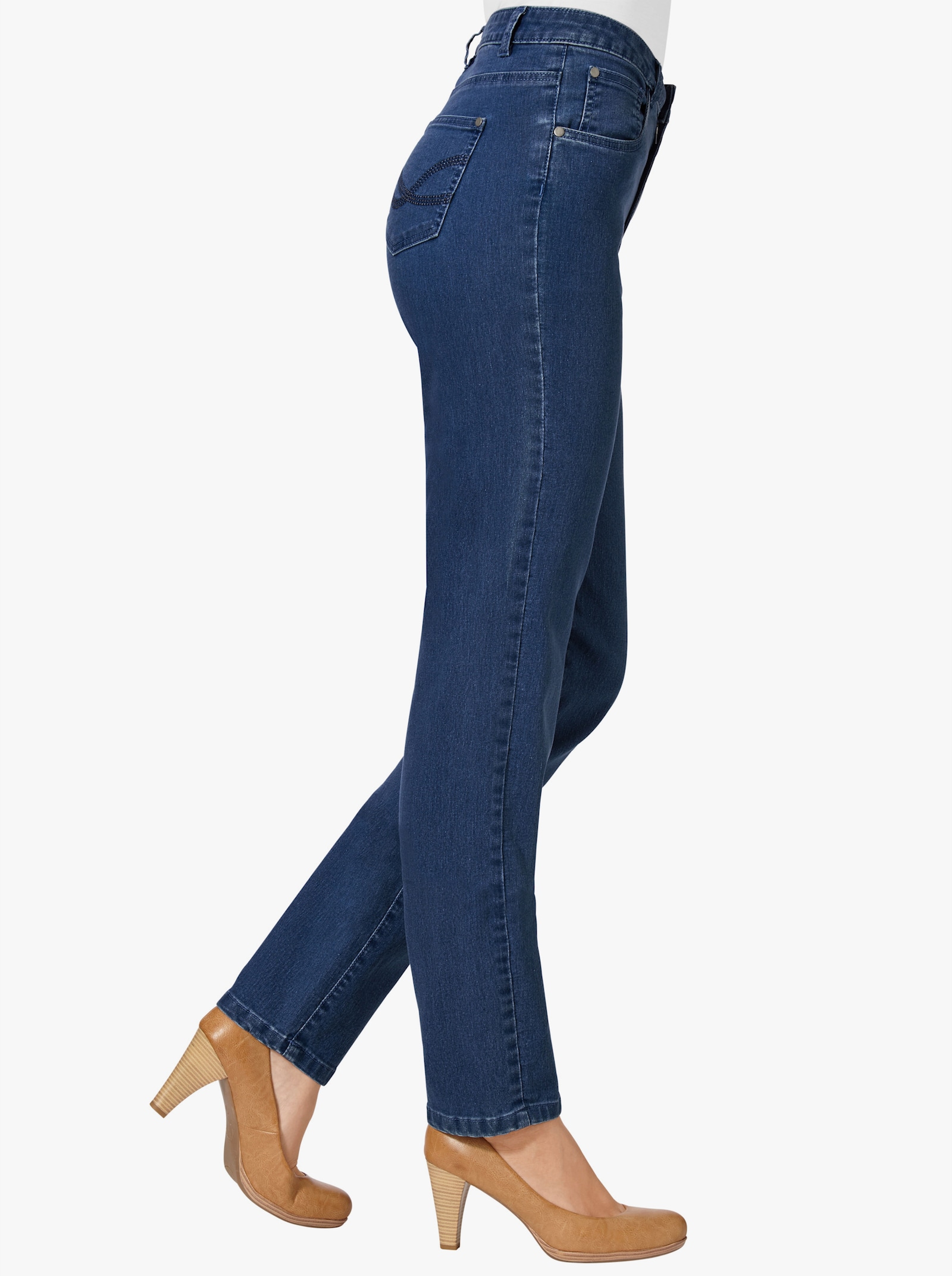 5-ficksjeans med broderade bakfickor - blue-stone-washed