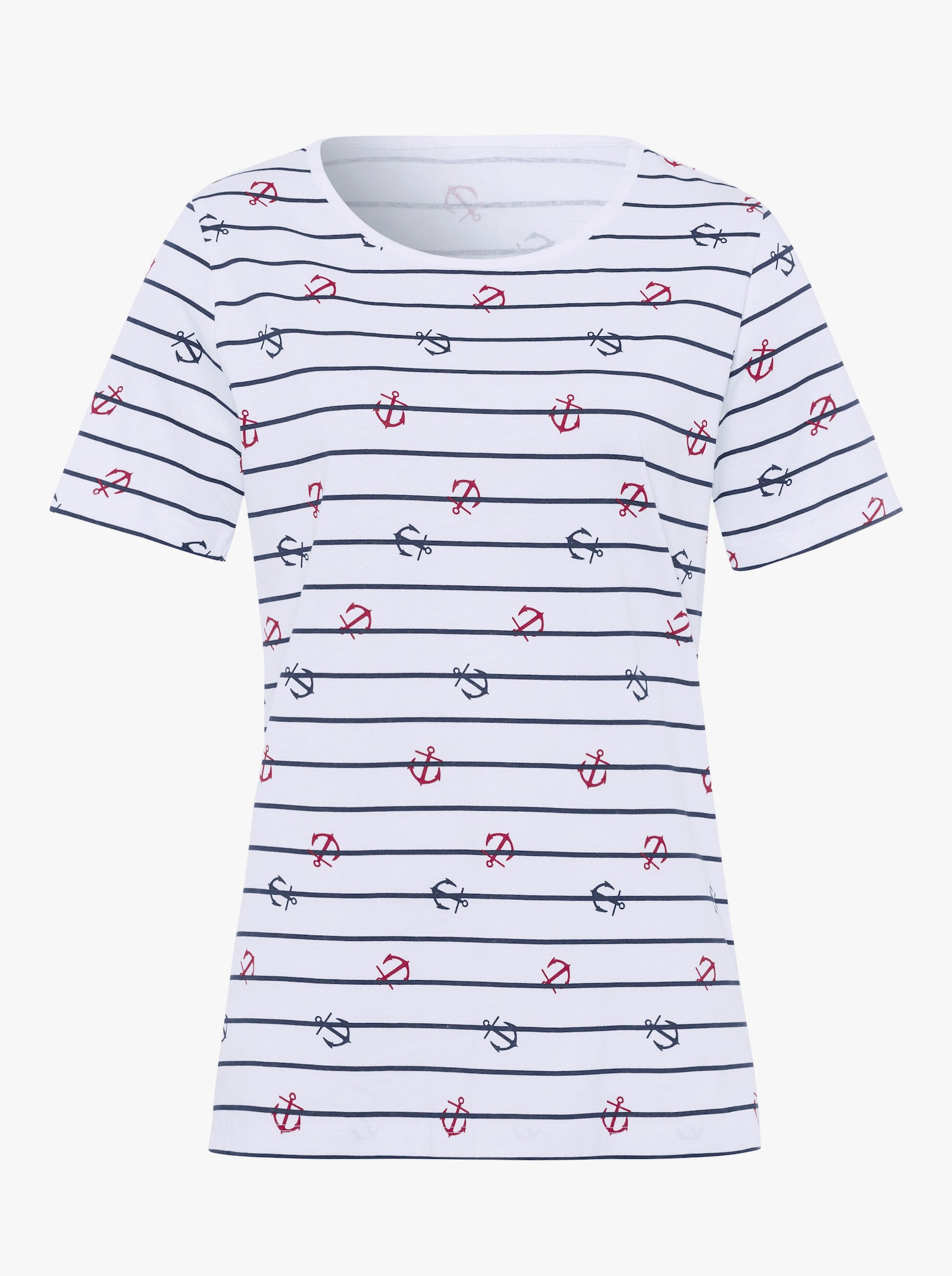 Kurzarmshirt im Marine-Look - weiß-bedruckt