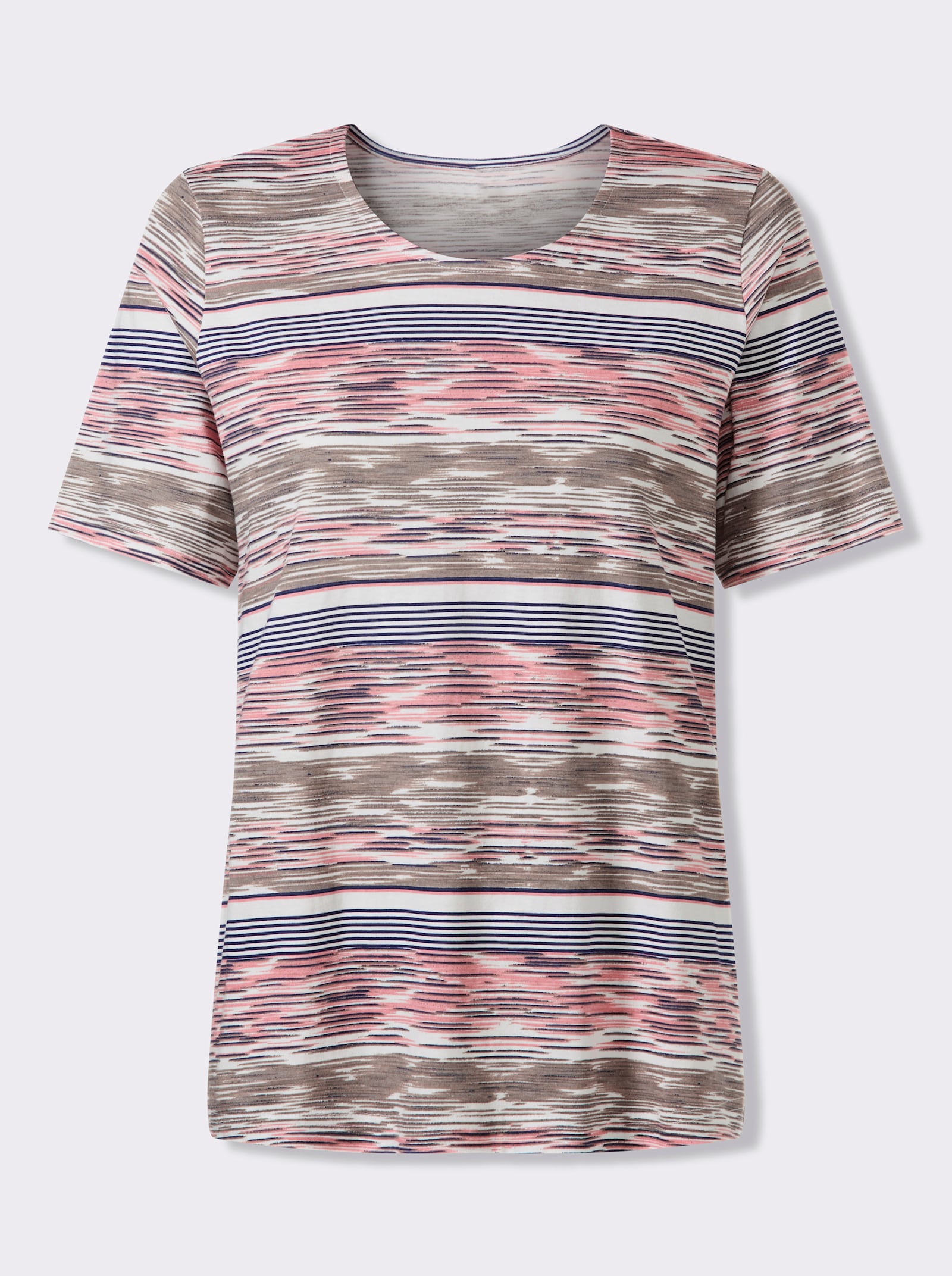 Kurzarmshirt mit Ringel-Druck rundum - flamingo-ecru-bedruckt