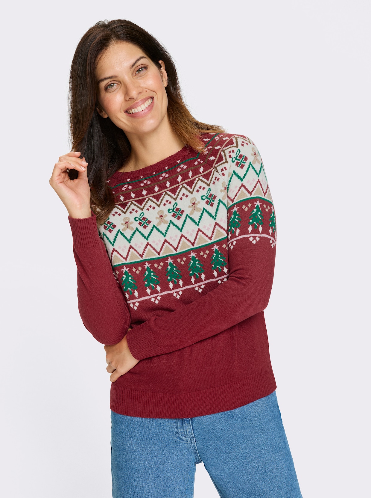 Langarm-Pullover - rot-champagner