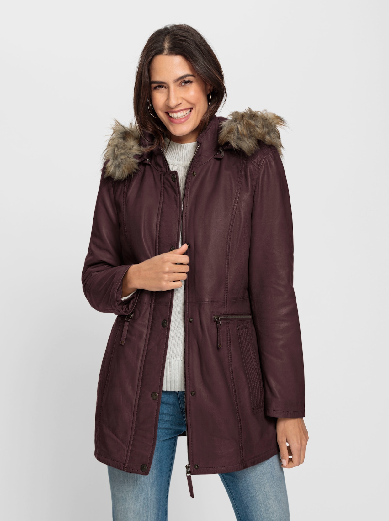 Leder-Jacke - burgund