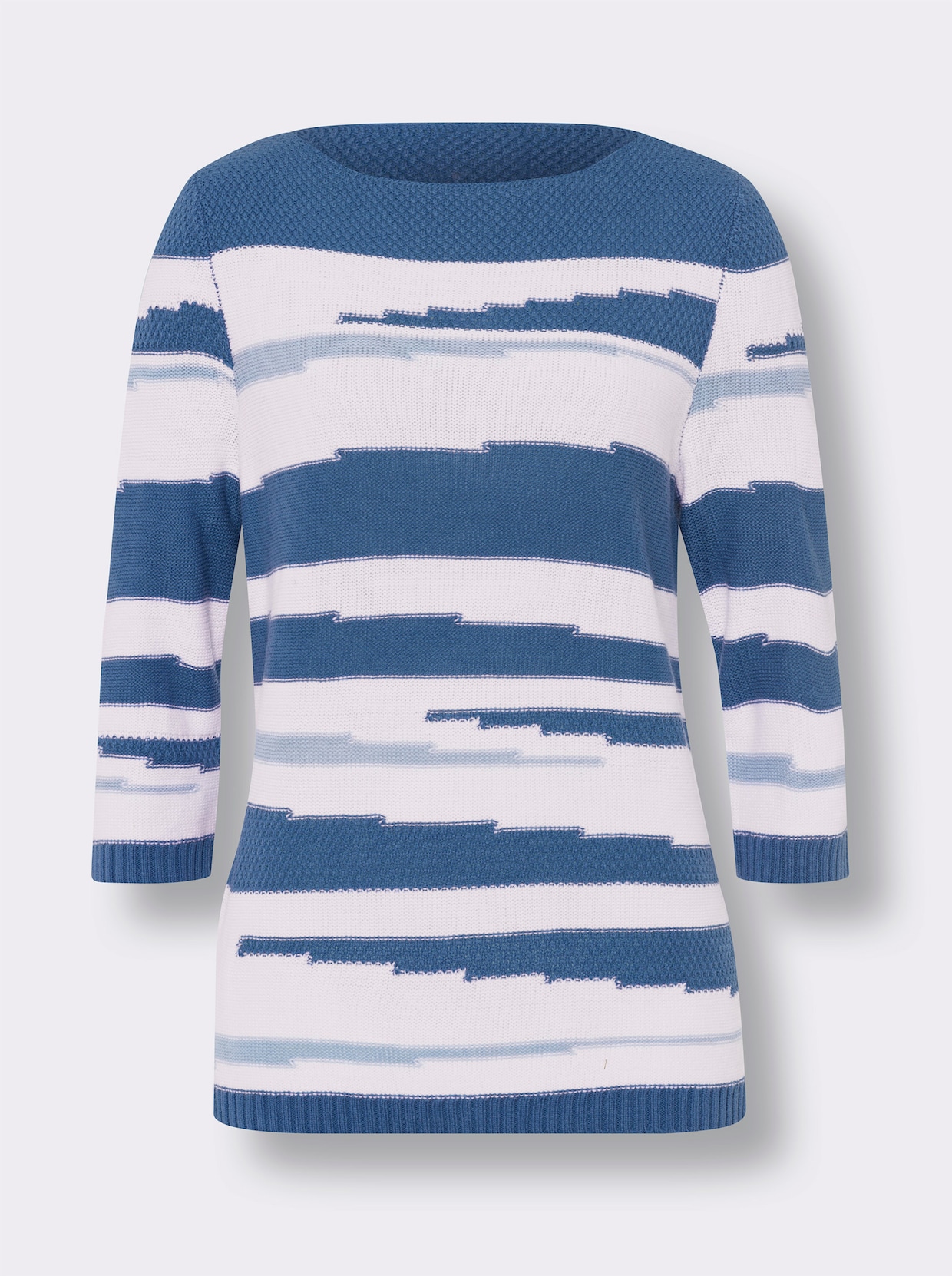 Pullover met boothals - middelblauw/ijsblauw gedessineerd
