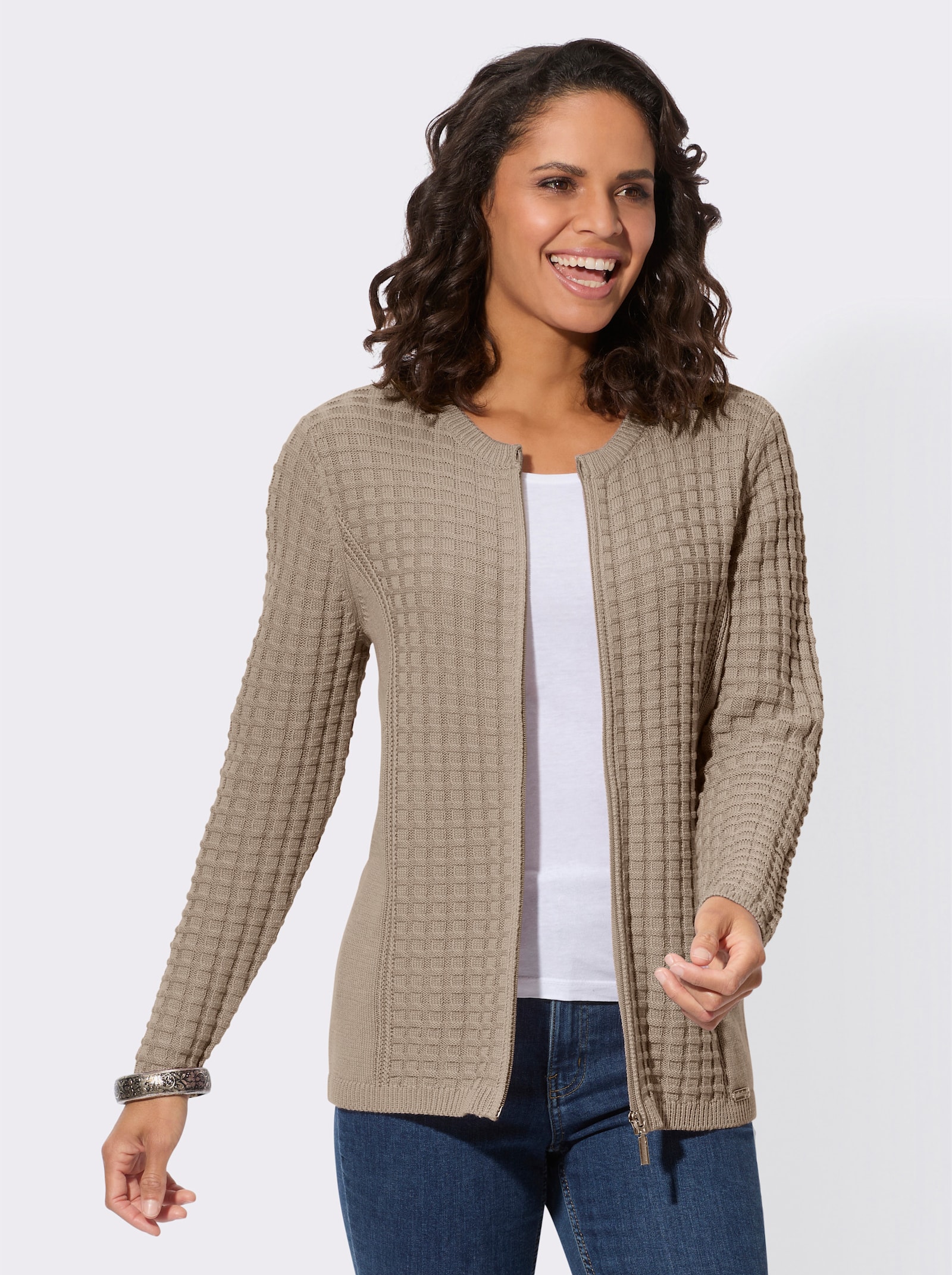 Strickjacke im Struktur-Mix - beige