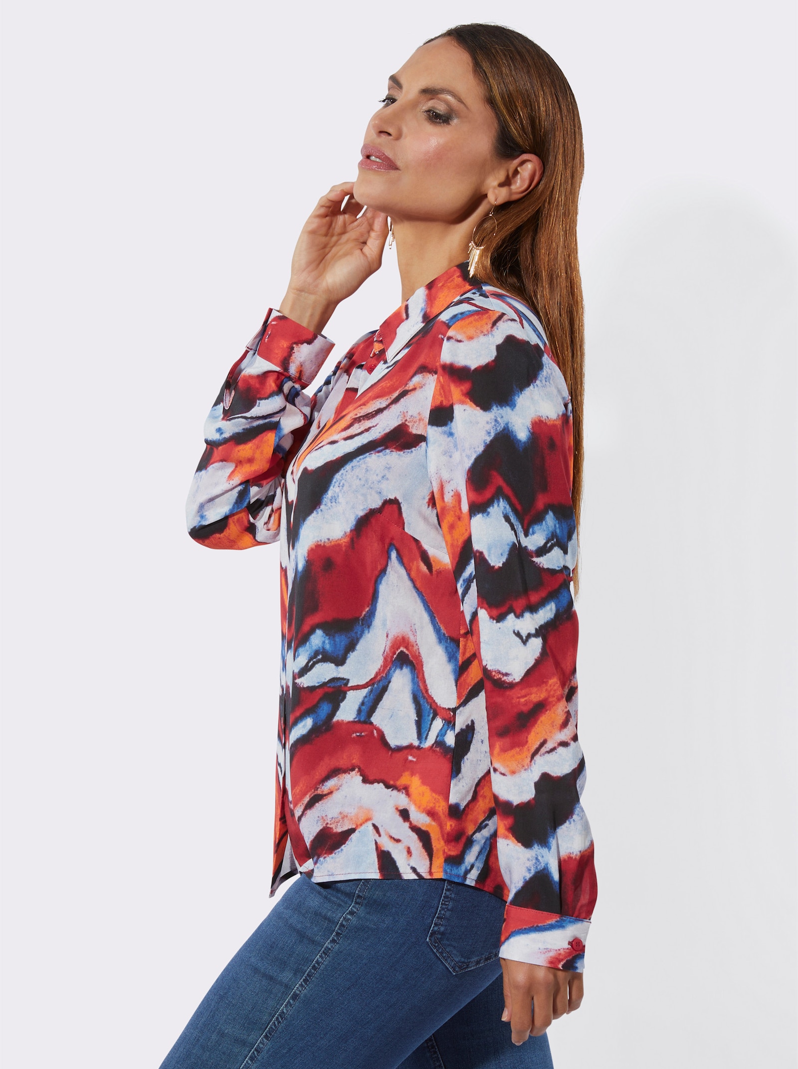 Hemdbluse im Druck-Dessin - erdbeere-rot-gemustert