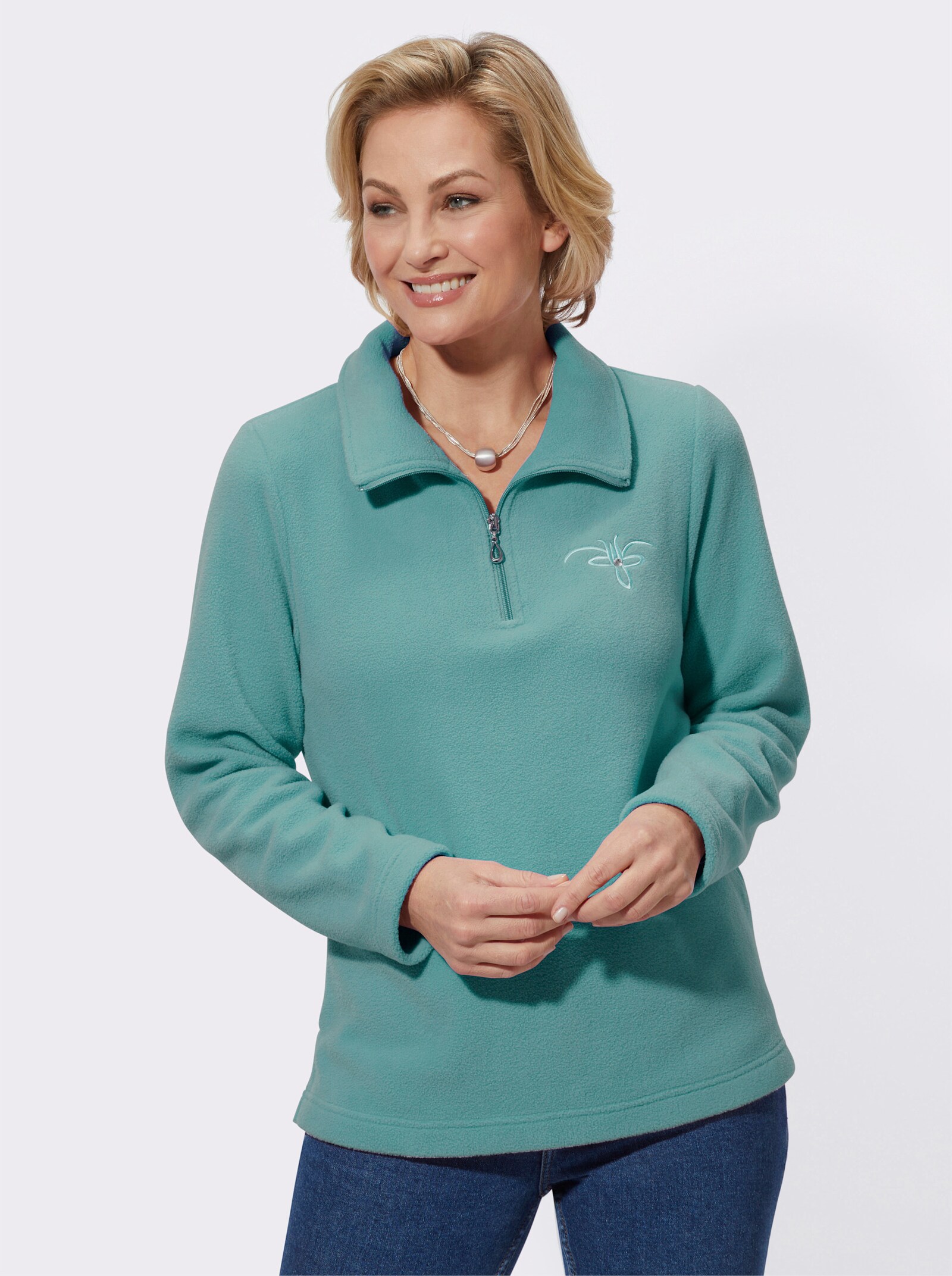 Fleeceshirt mit Stickerei - salbei