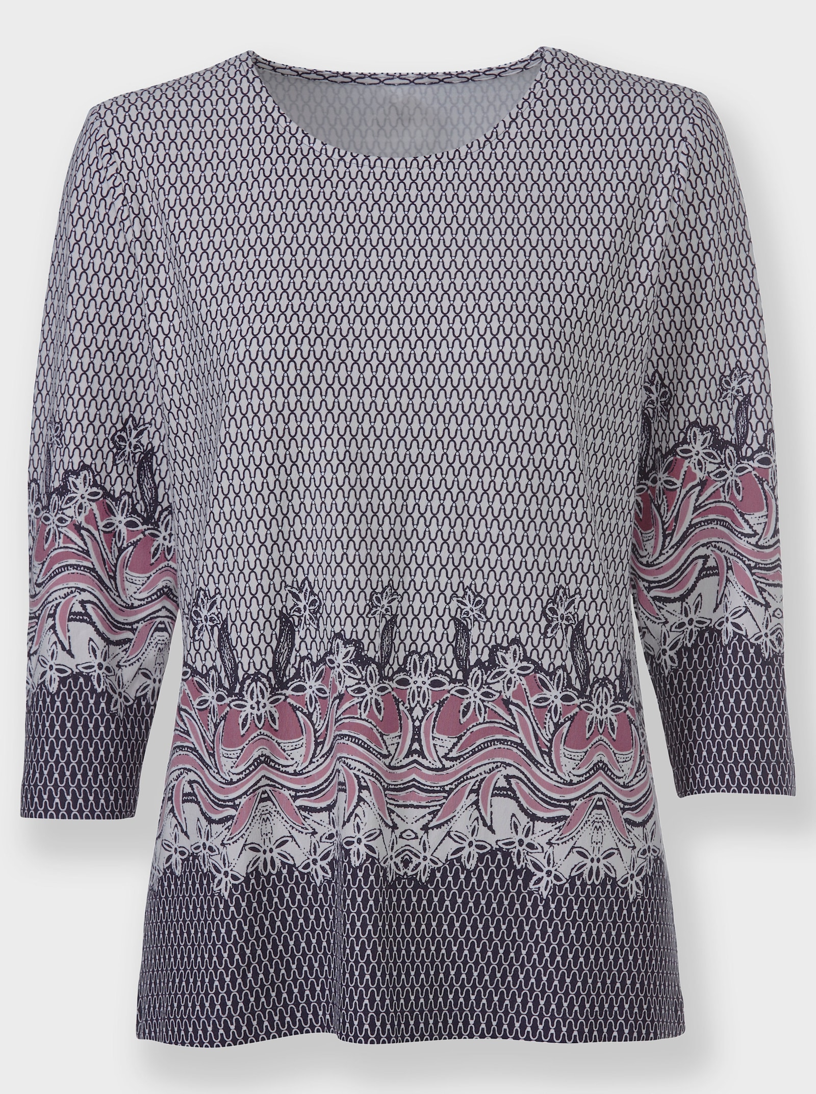 Rundhalsshirt mit platziertem Druck - altrosa-ecru-bedruckt