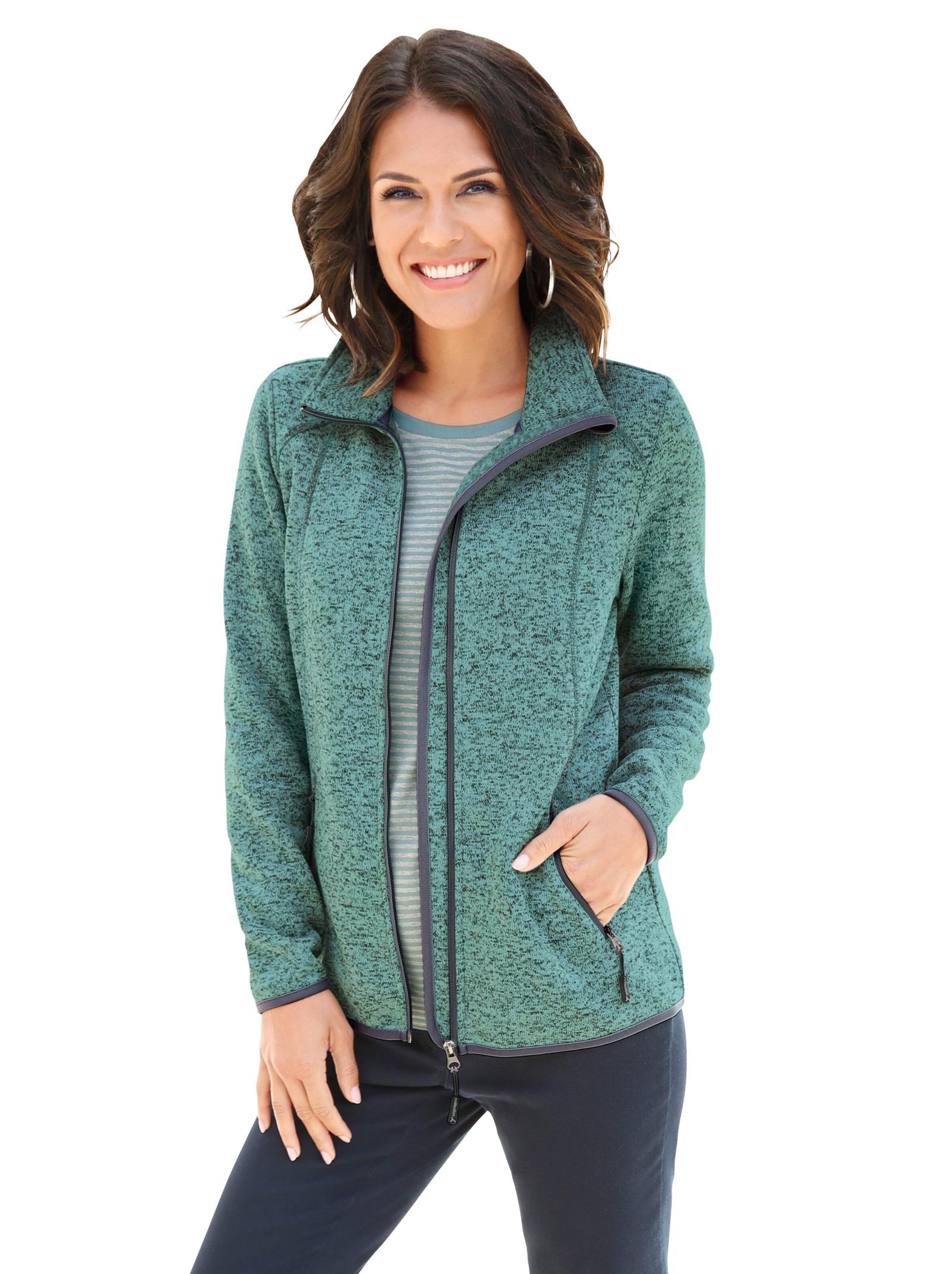 Strickfleece-Jacke - wintertürkis-anthrazit