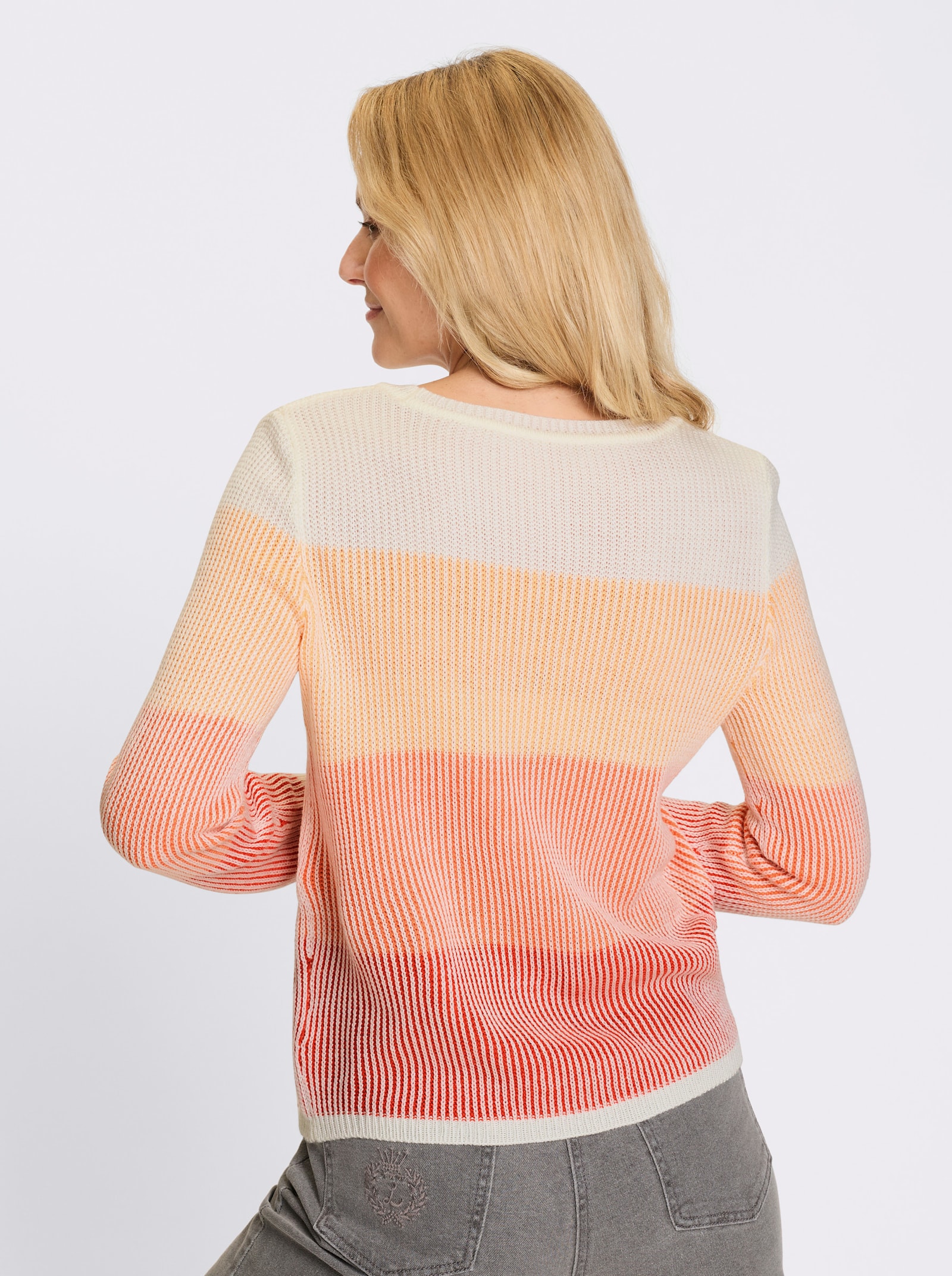 Rundhalspullover in Rippen-Optik - terra-papaya-gemustert