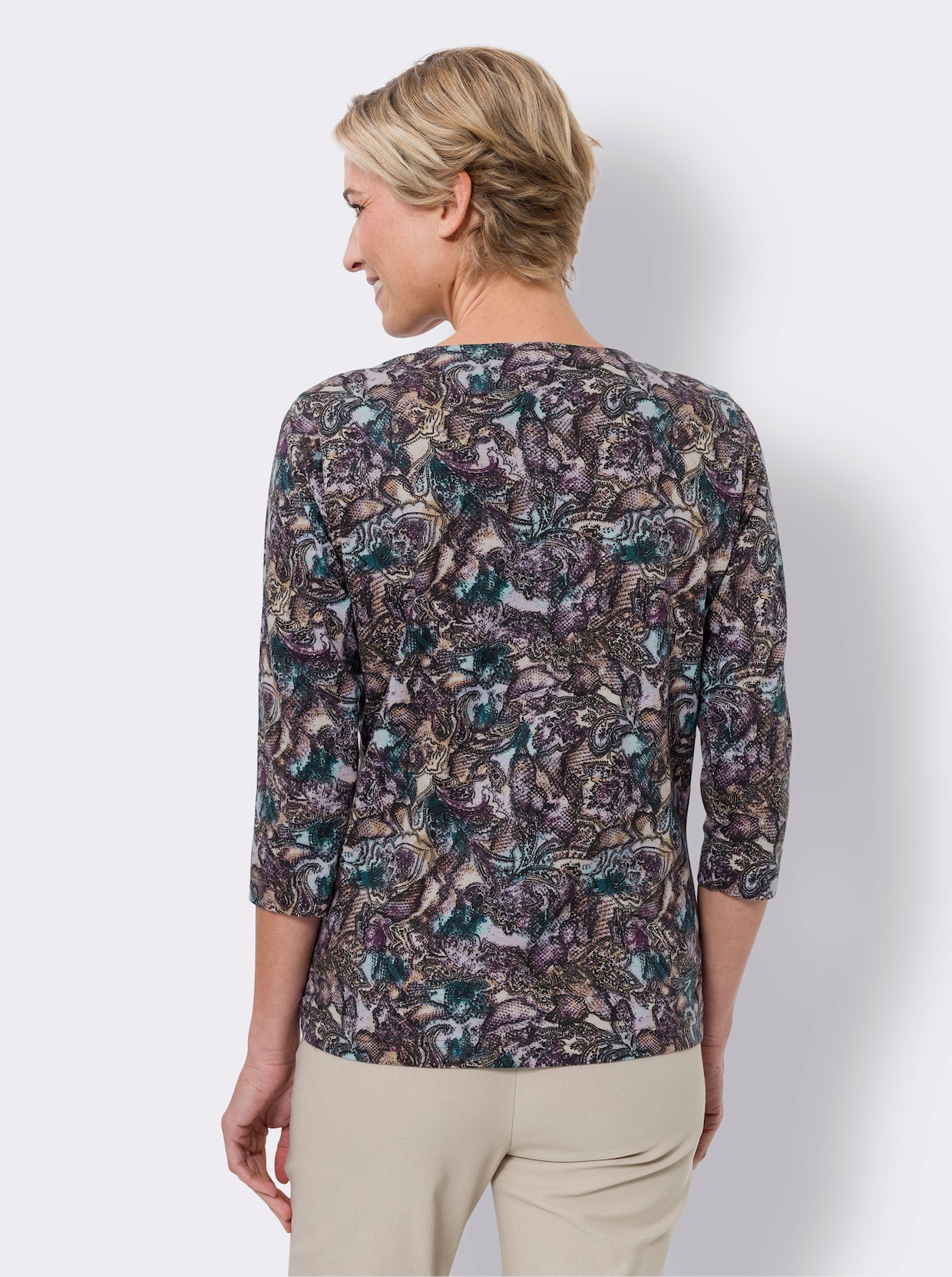 Shirt met 3/4-mouw - petrol/zwart geprint