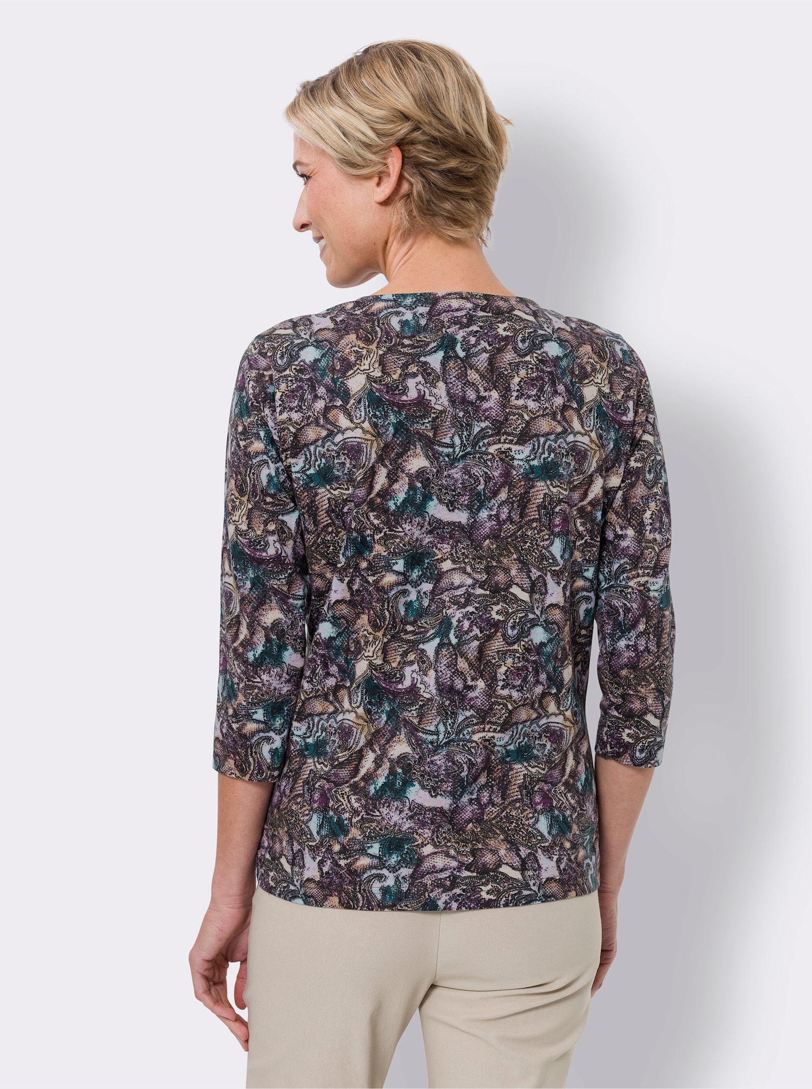 3/4-Arm-Shirt mit Allover-Druck - petrol-schwarz-bedruckt