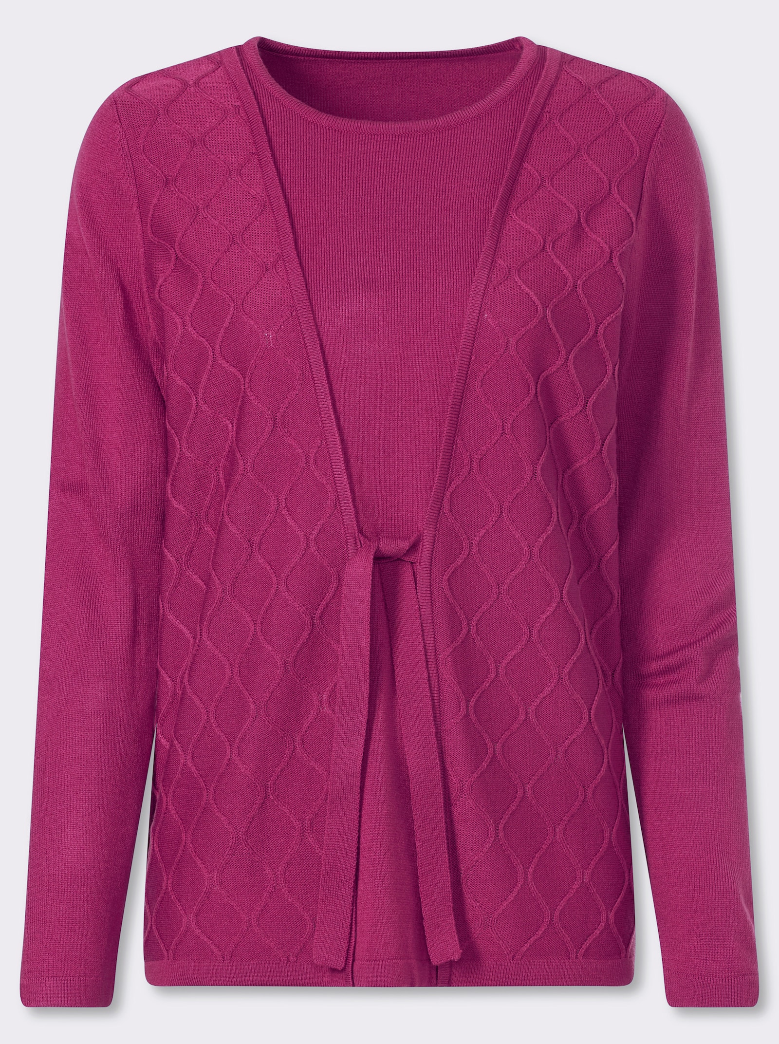 2-in-1-Pullover mit Bindeband - magenta