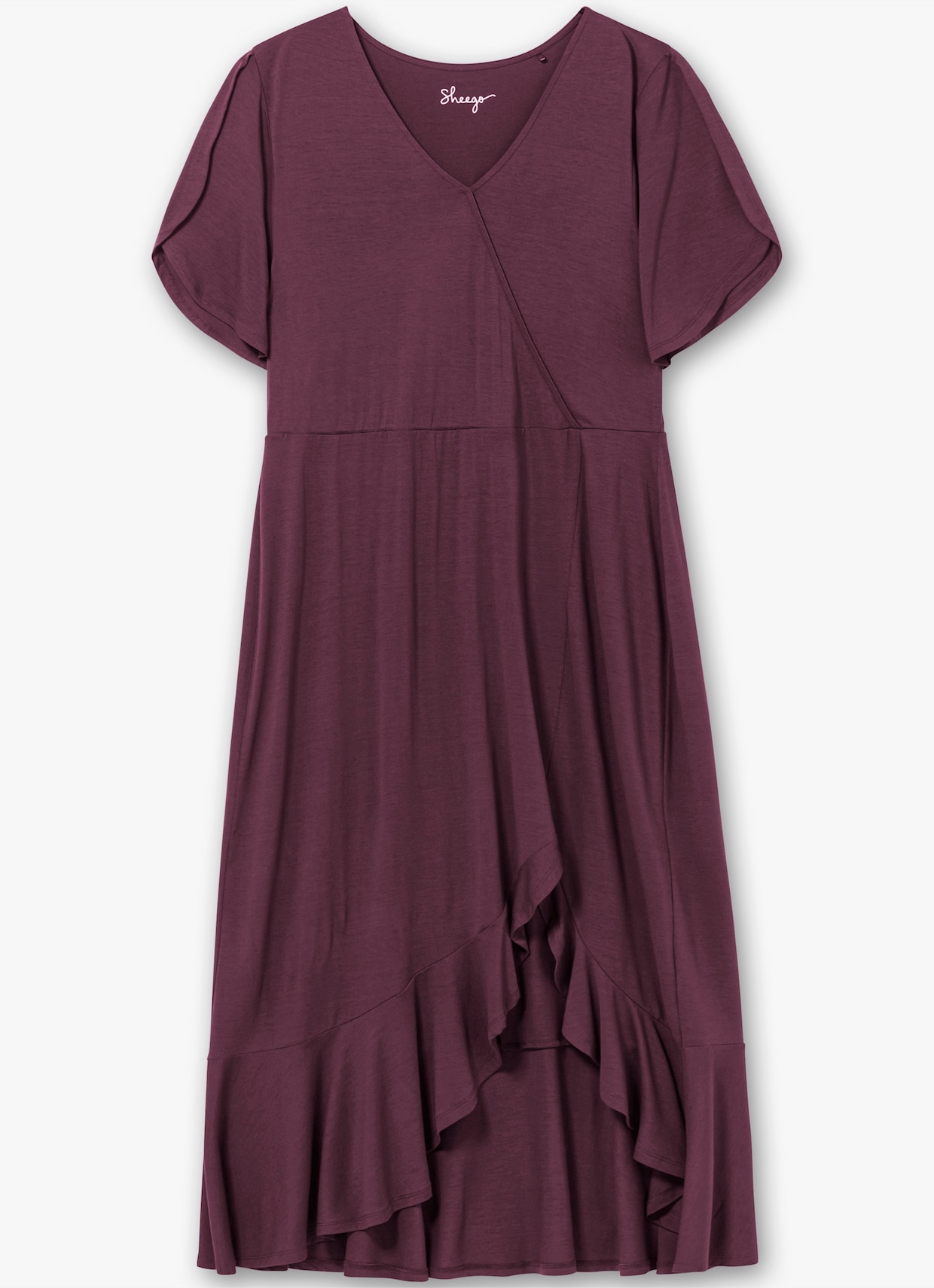 sheego Jerseykleid in Wickeloptik, mit Volantrock - burgund