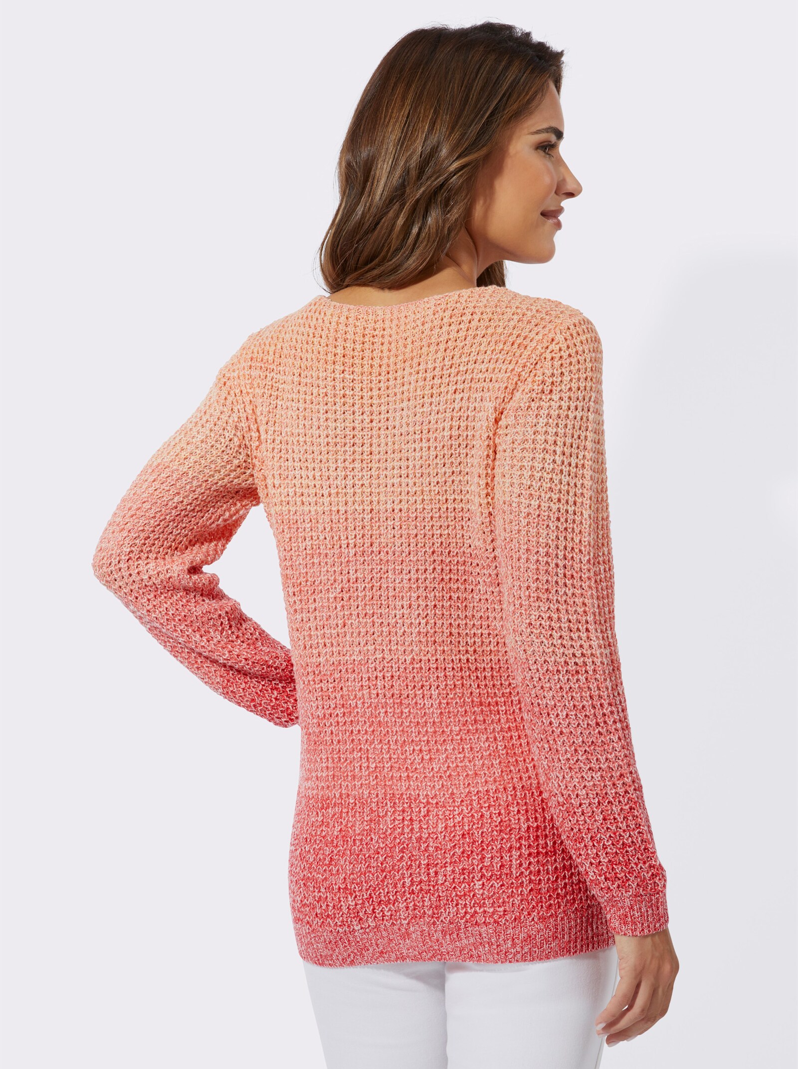 Pullover met lange mouwen en kleurverloop - apricot/aardbei gedessineerd