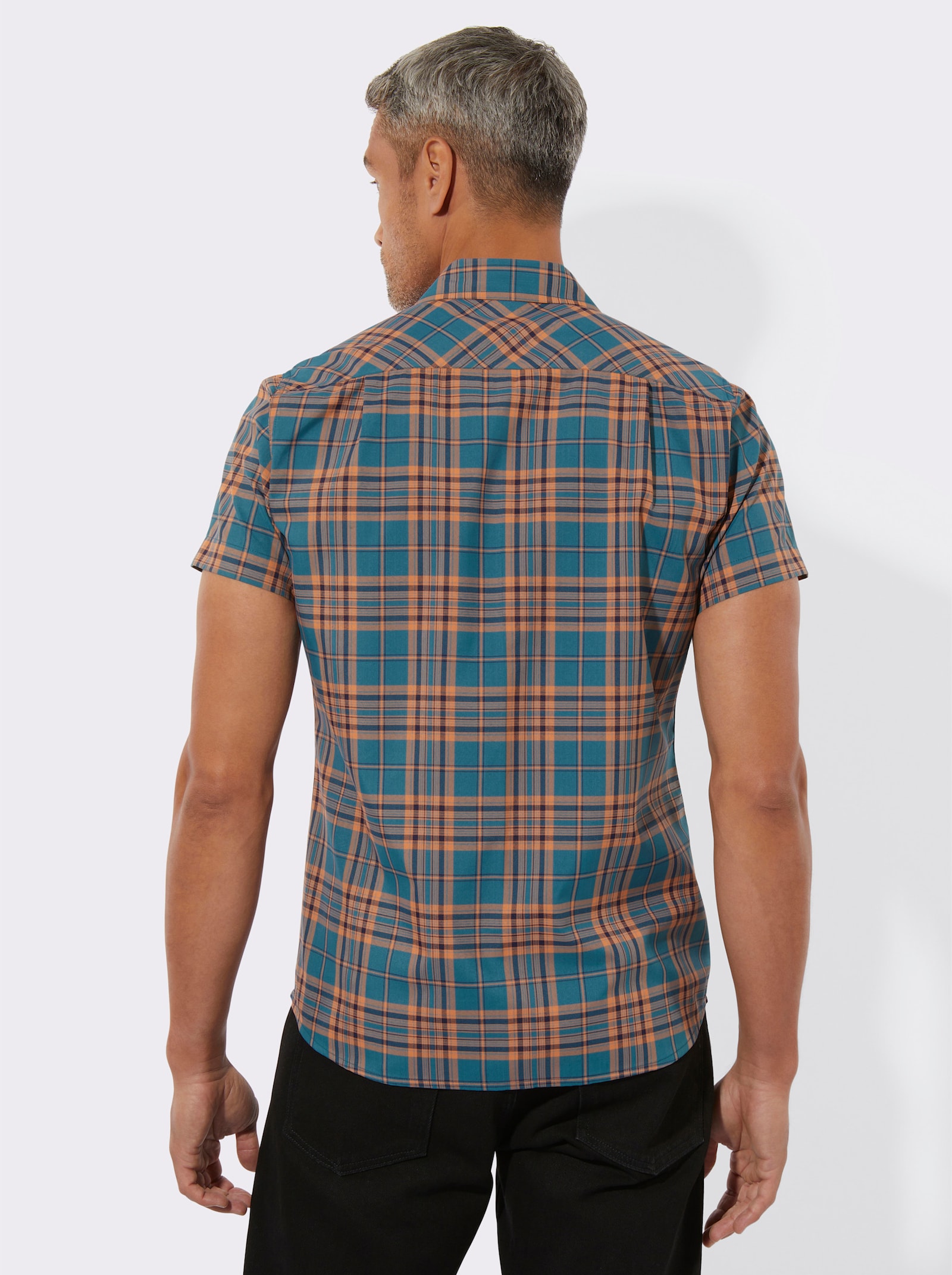 Kurzarmhemd mit Brusttaschen - topas-grau-kariert