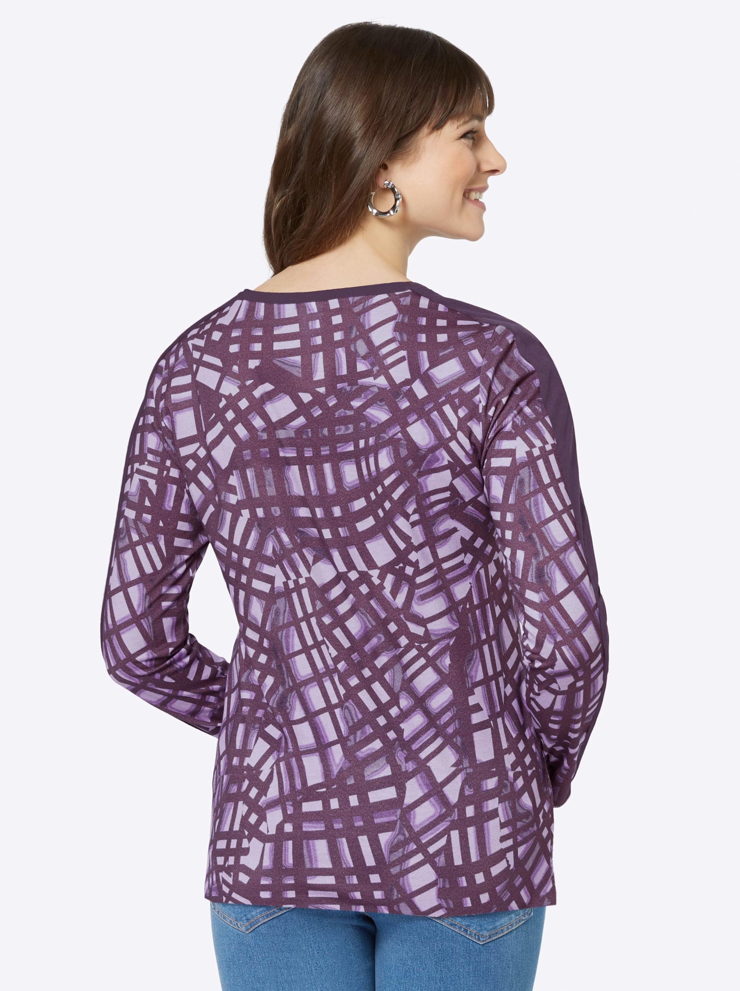 Damenmode Shirts Langarmshirt in aubergine-flieder-bedruckt 