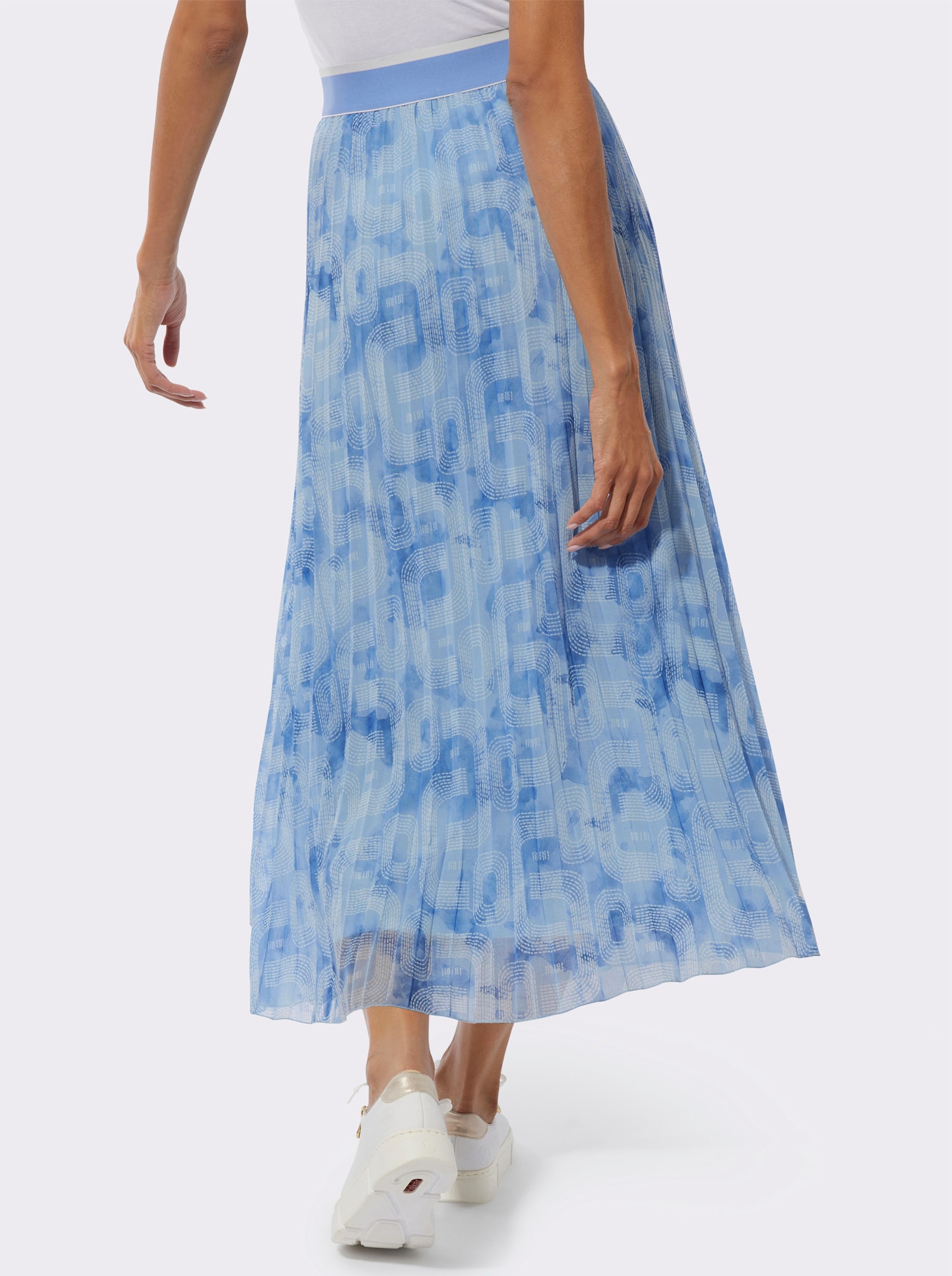 Plisseerock im Lagenlook - himmelblau-ecru-bedruckt