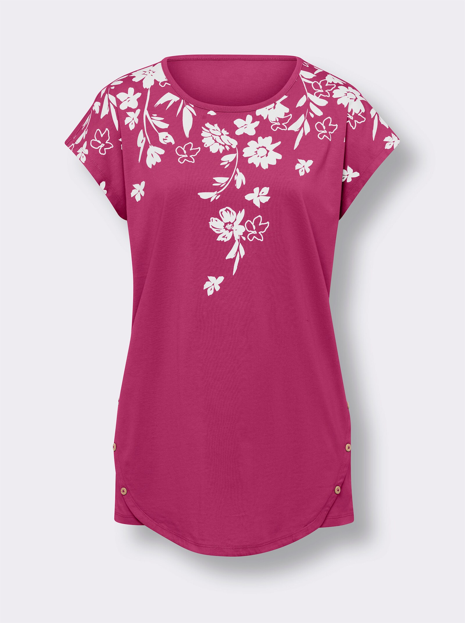 Longshirt mit Zierknöpfen - fuchsia-weiß