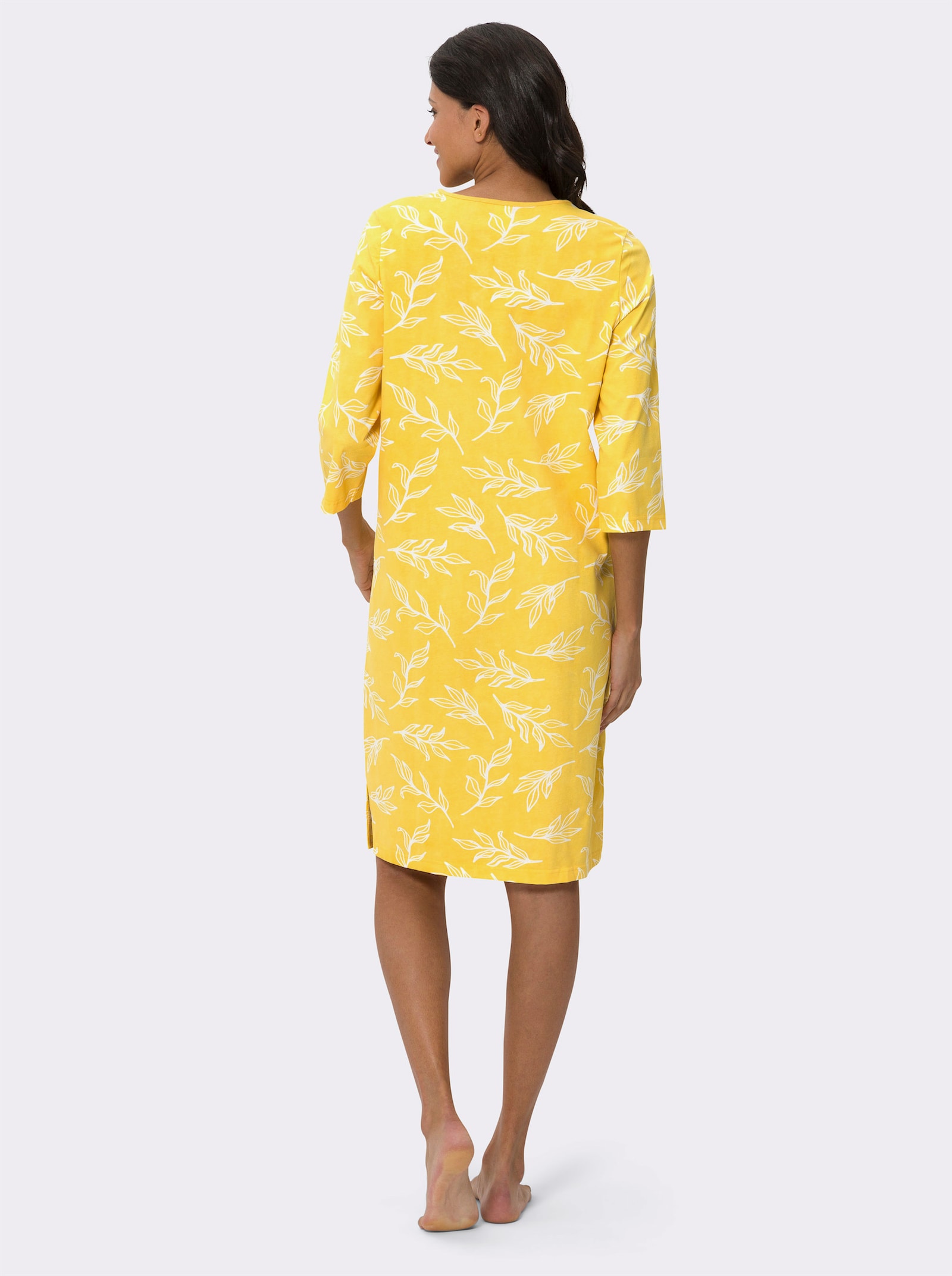 Noční košile s bočními rozparky, čistá bavlna - žlutá-ecru-potisk