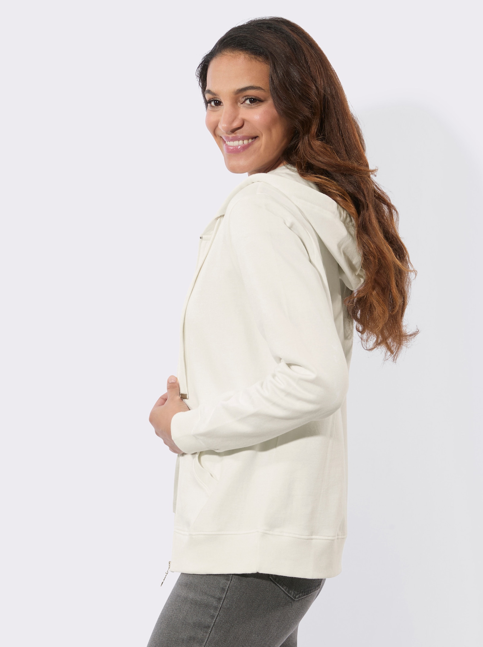 Sweatjacke mit Känguru-Taschen - ecru