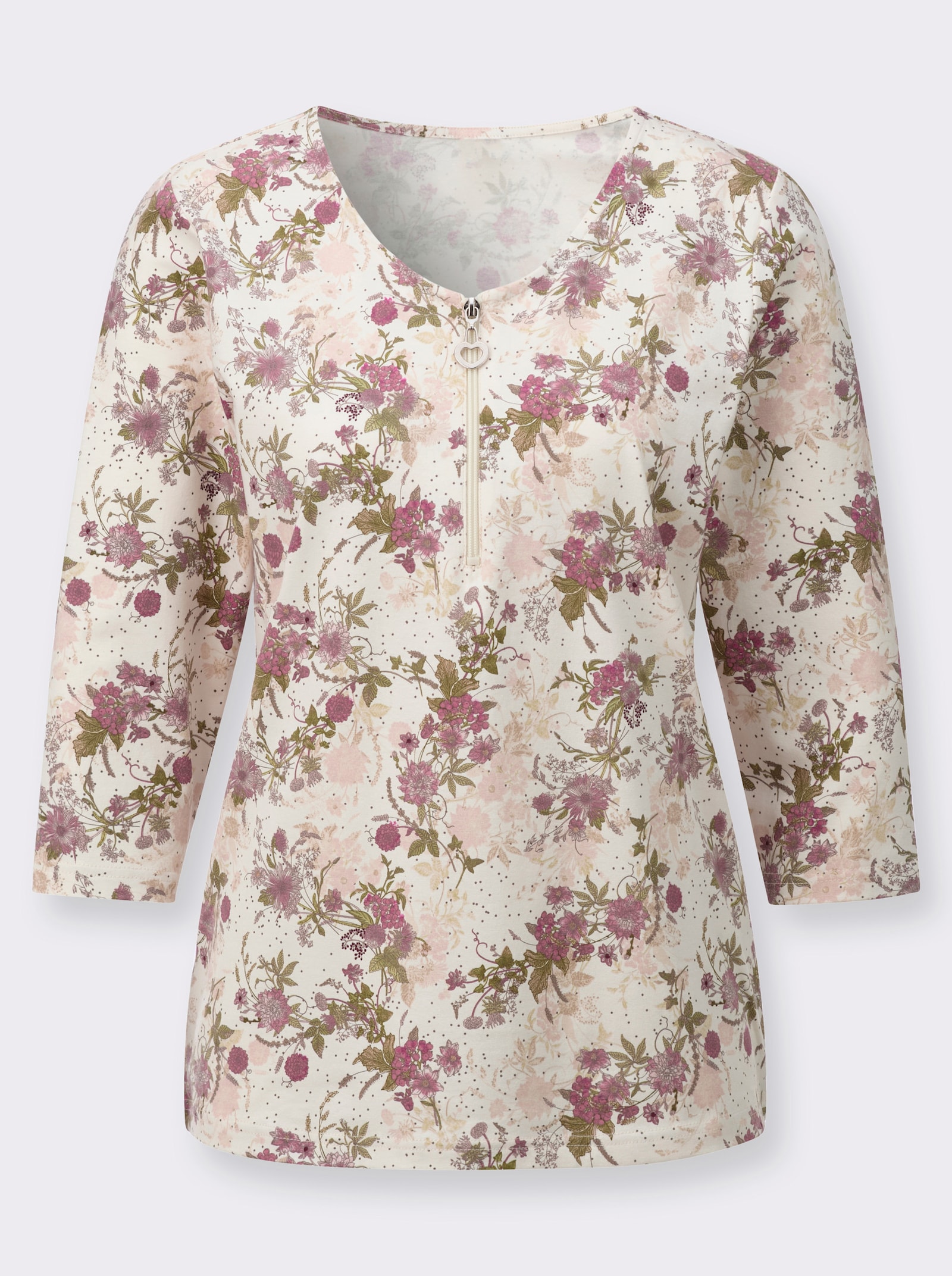 Shirt met 3/4-mouw - champagne/hortensia bedrukt