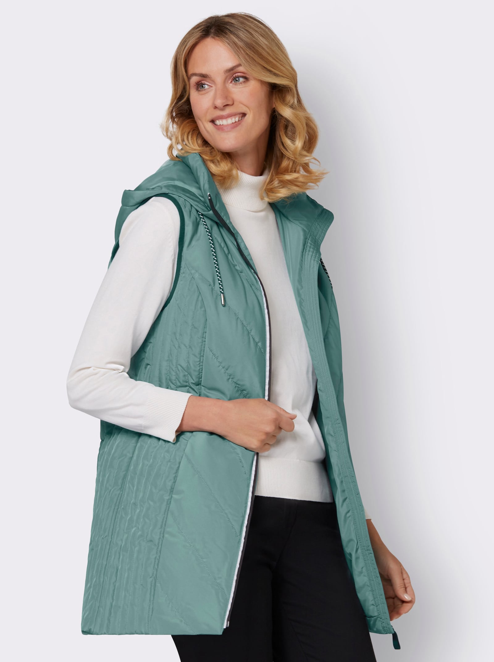 Lange bodywarmer met warme wattering - jade