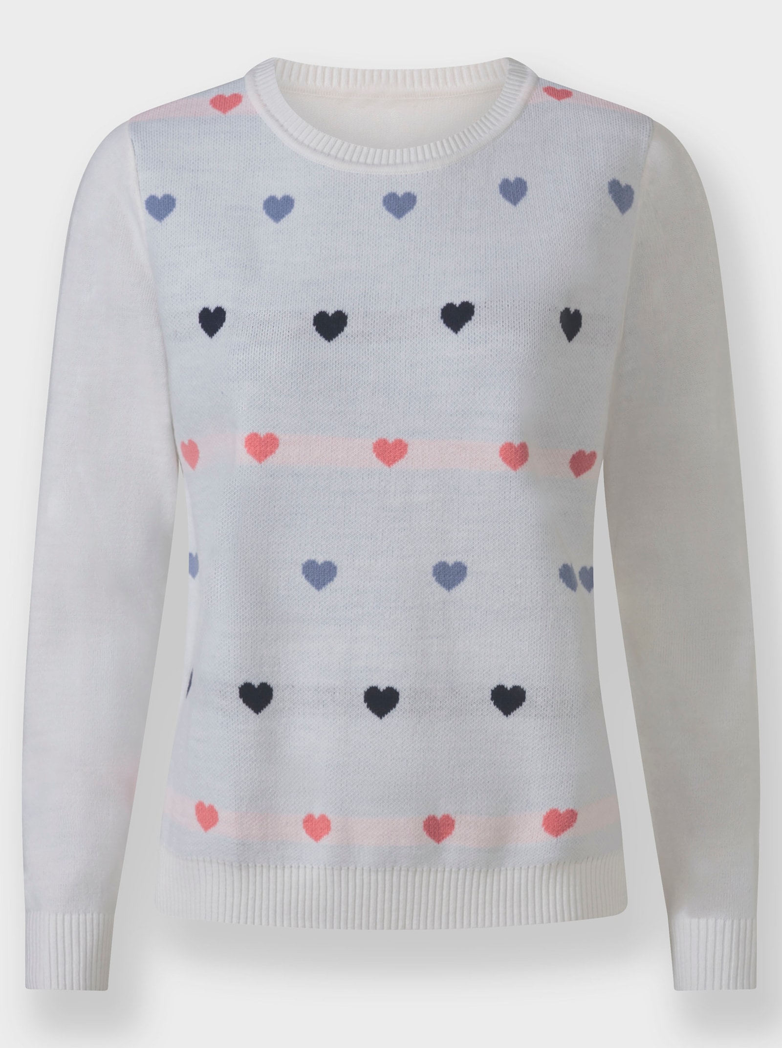 Rundhalspullover im Herz-Dessin - ecru