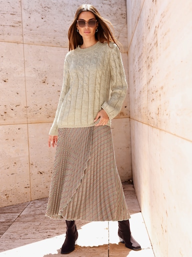 heine Strickpullover mit Zopfmuster - ecru-sesam-meliert