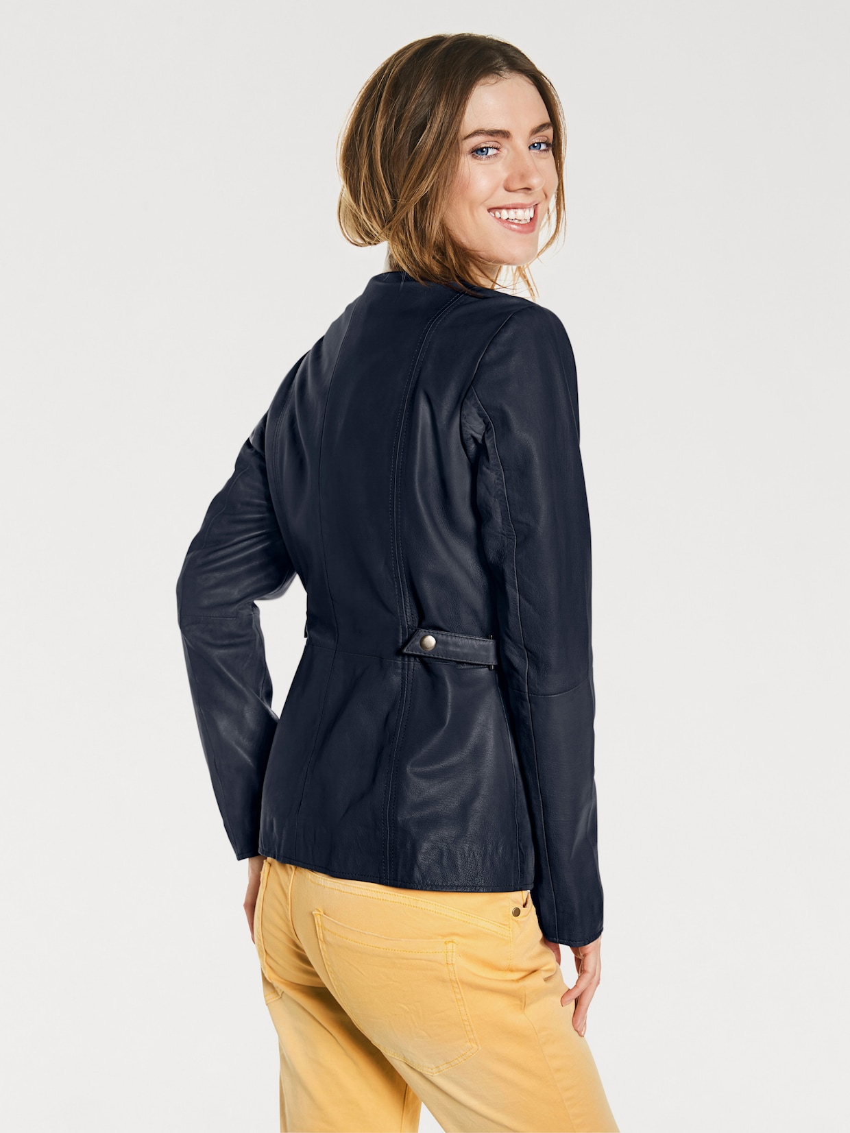 heine Leder-Jacke - marine