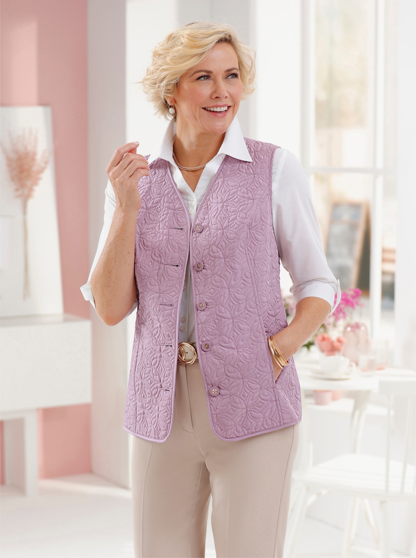 Steppweste mit Schmuckknöpfen - mauve