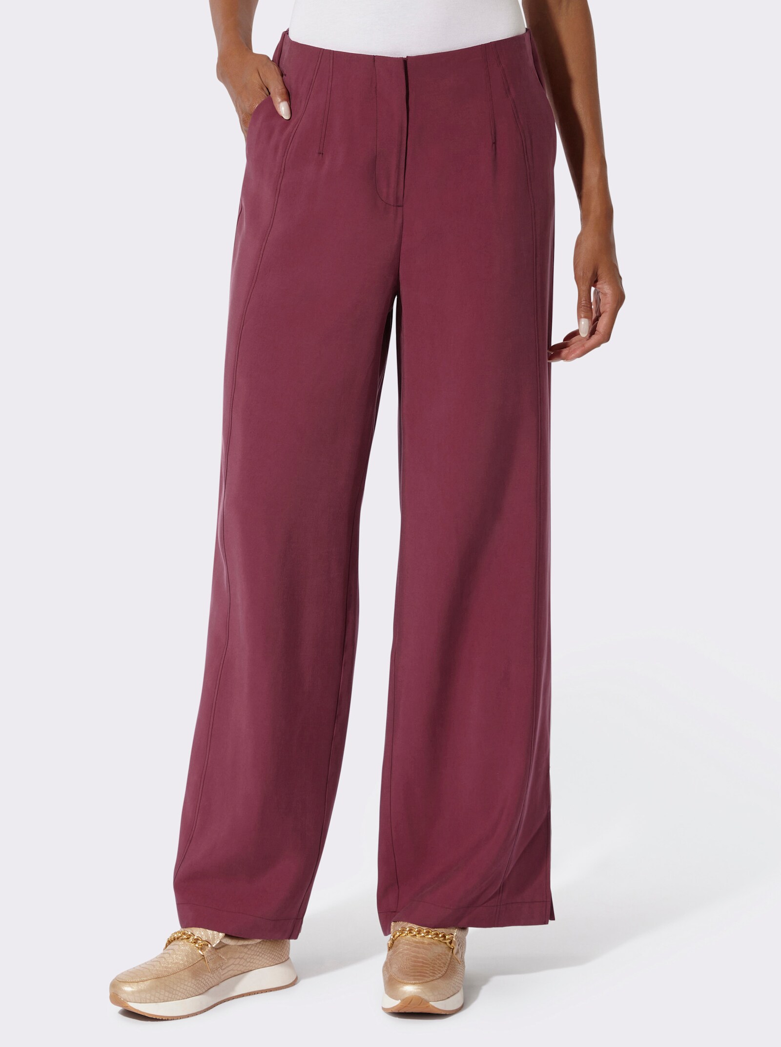 Marlene-Hose mit Schlitz am Saum - bordeaux