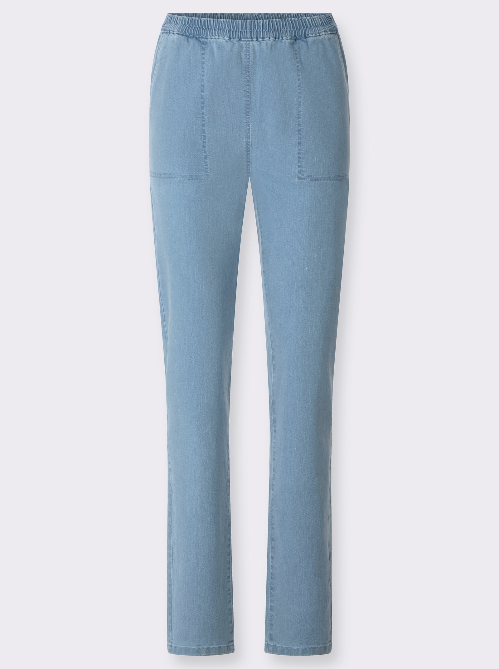 Schlupfjeans mit schrägen Taschen - blue-bleached