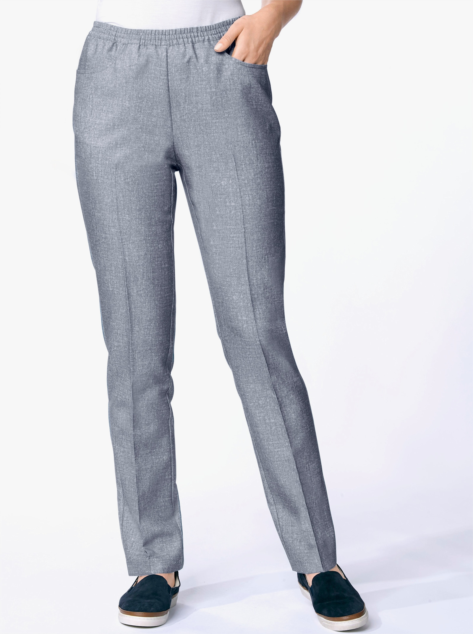 Comfortbroek in jeanslook - grijs gemêleerd + zwart gemêleerd