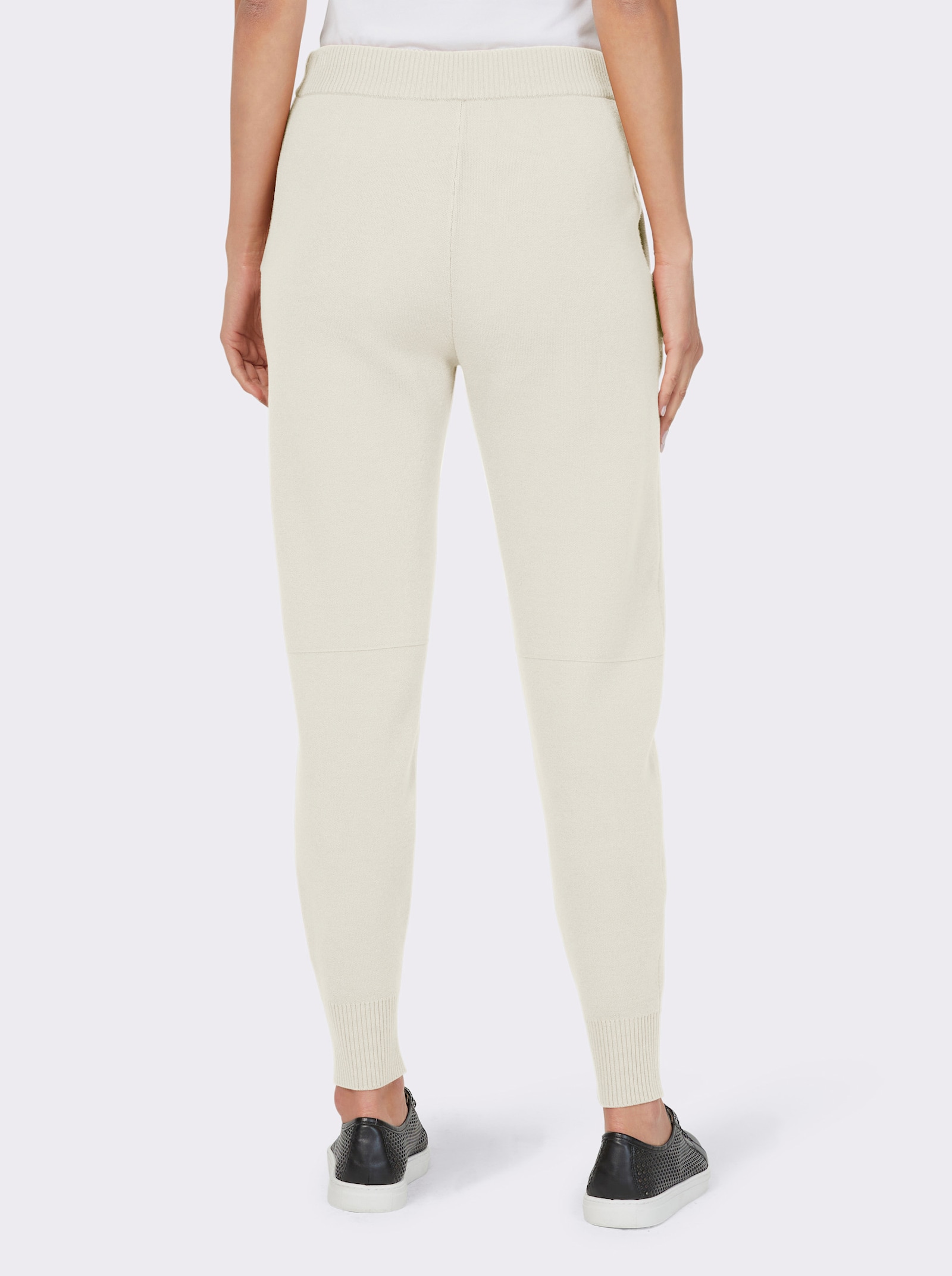 heine Gebreide broek met ribboordjes aan de zoom - ecru