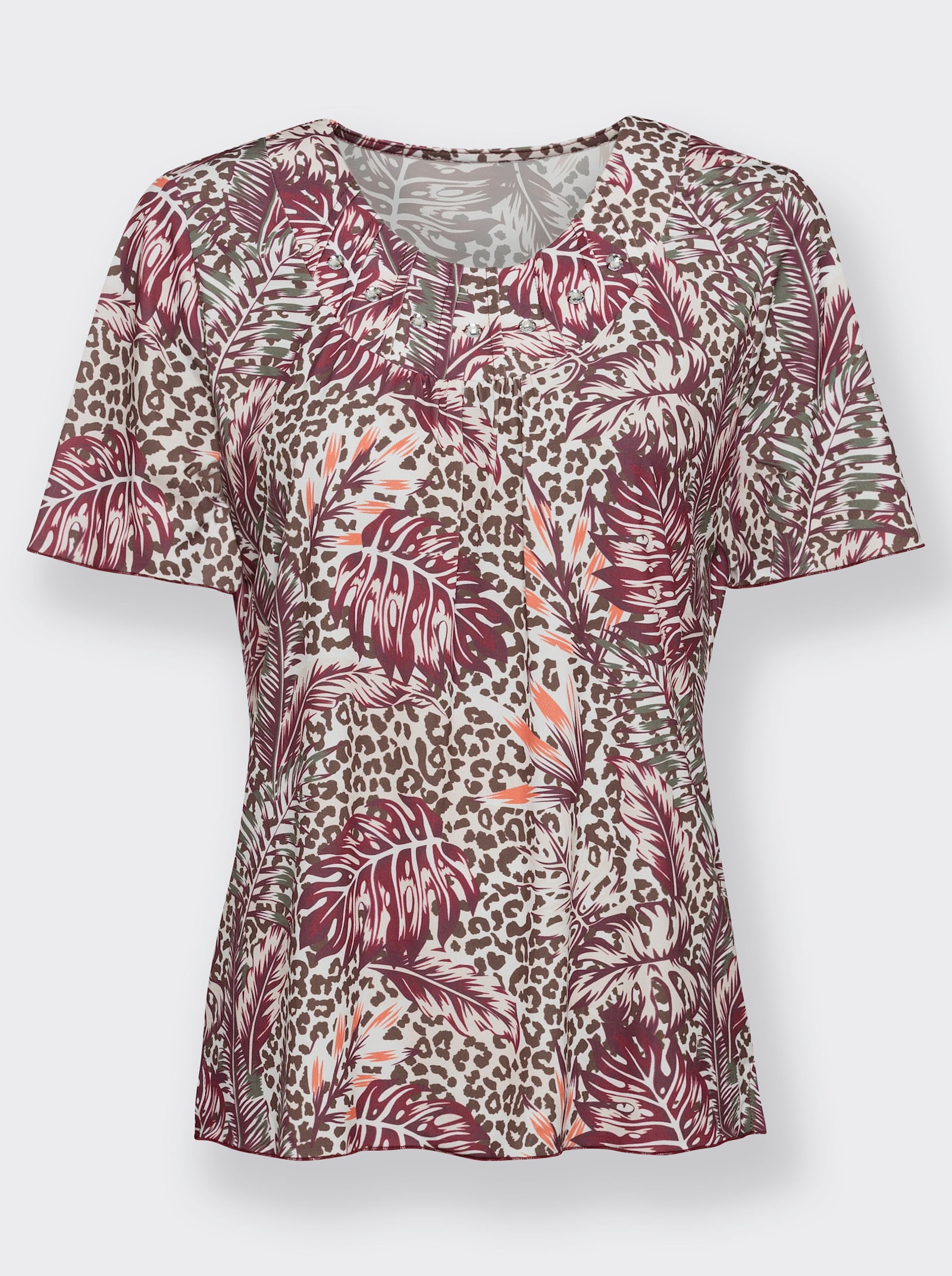 Rundhalsshirt im Muster-Mix - ecru-bordeaux-bedruckt