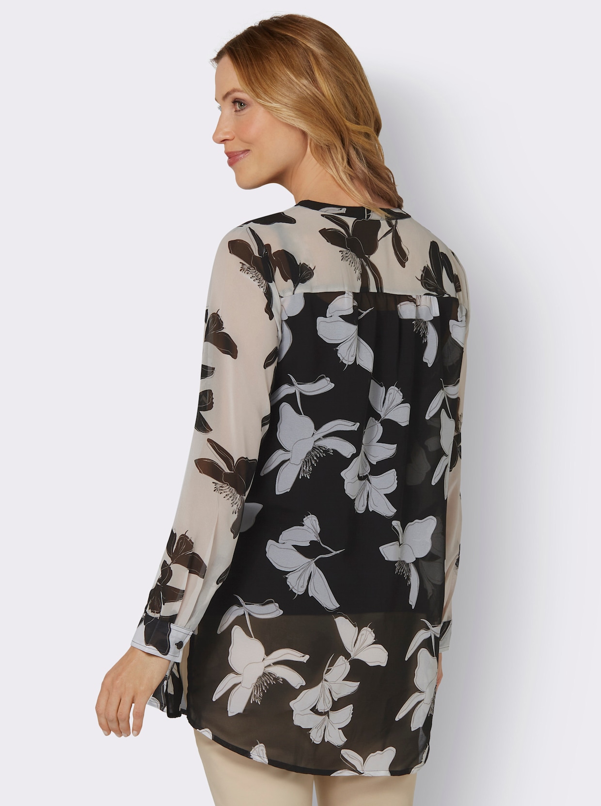 Longline blouse - zwart/wit geprint