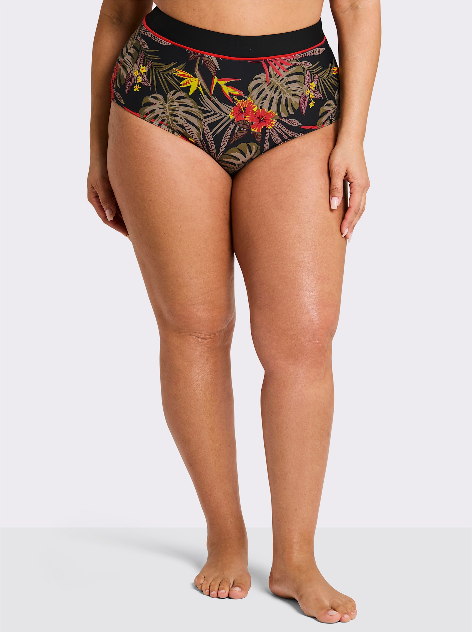 sheego Badehose - schwarz-burgund-bedruckt