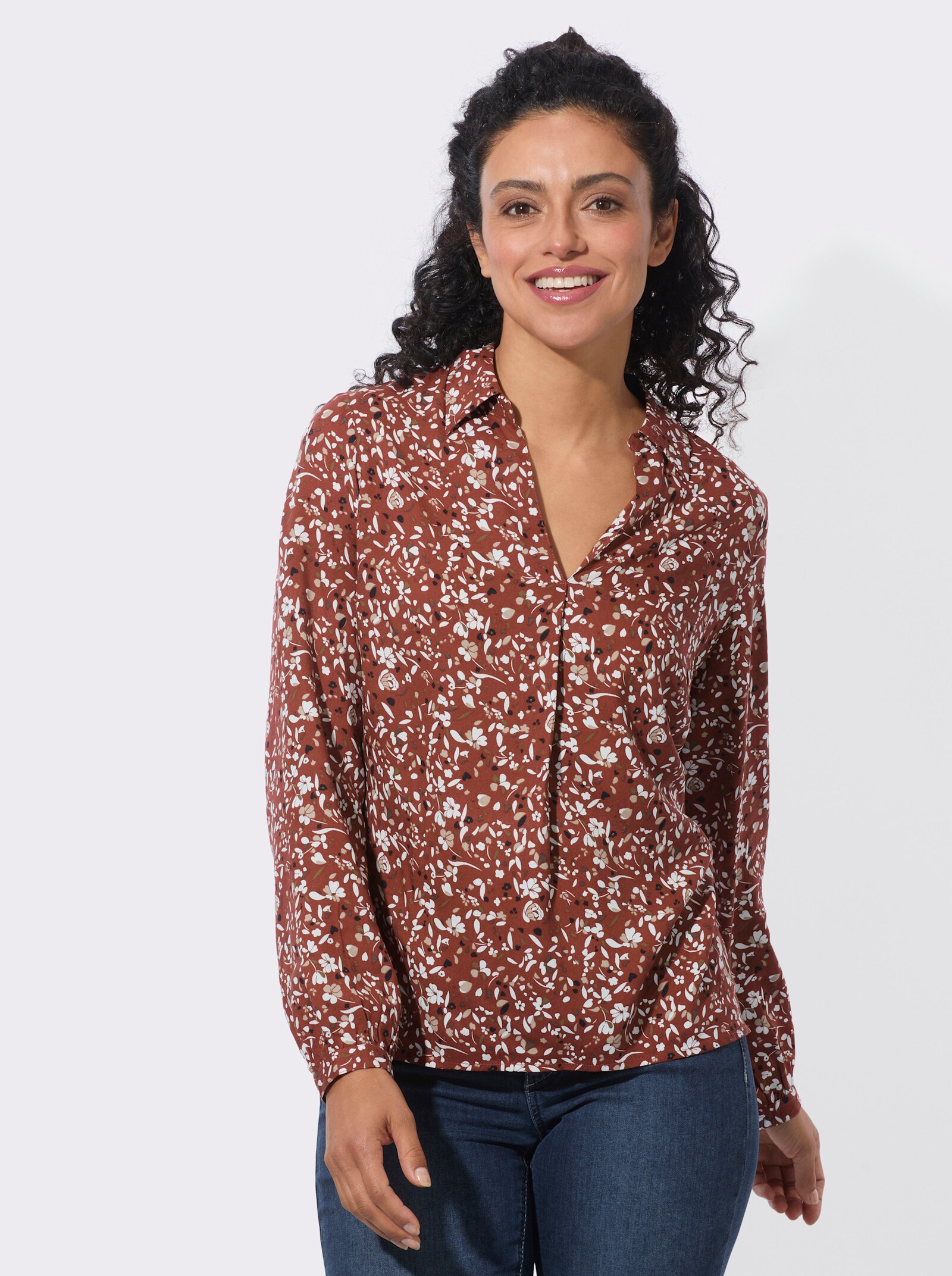  Druckbluse mit Falte hinten - rotbraun-schwarz-bedruckt