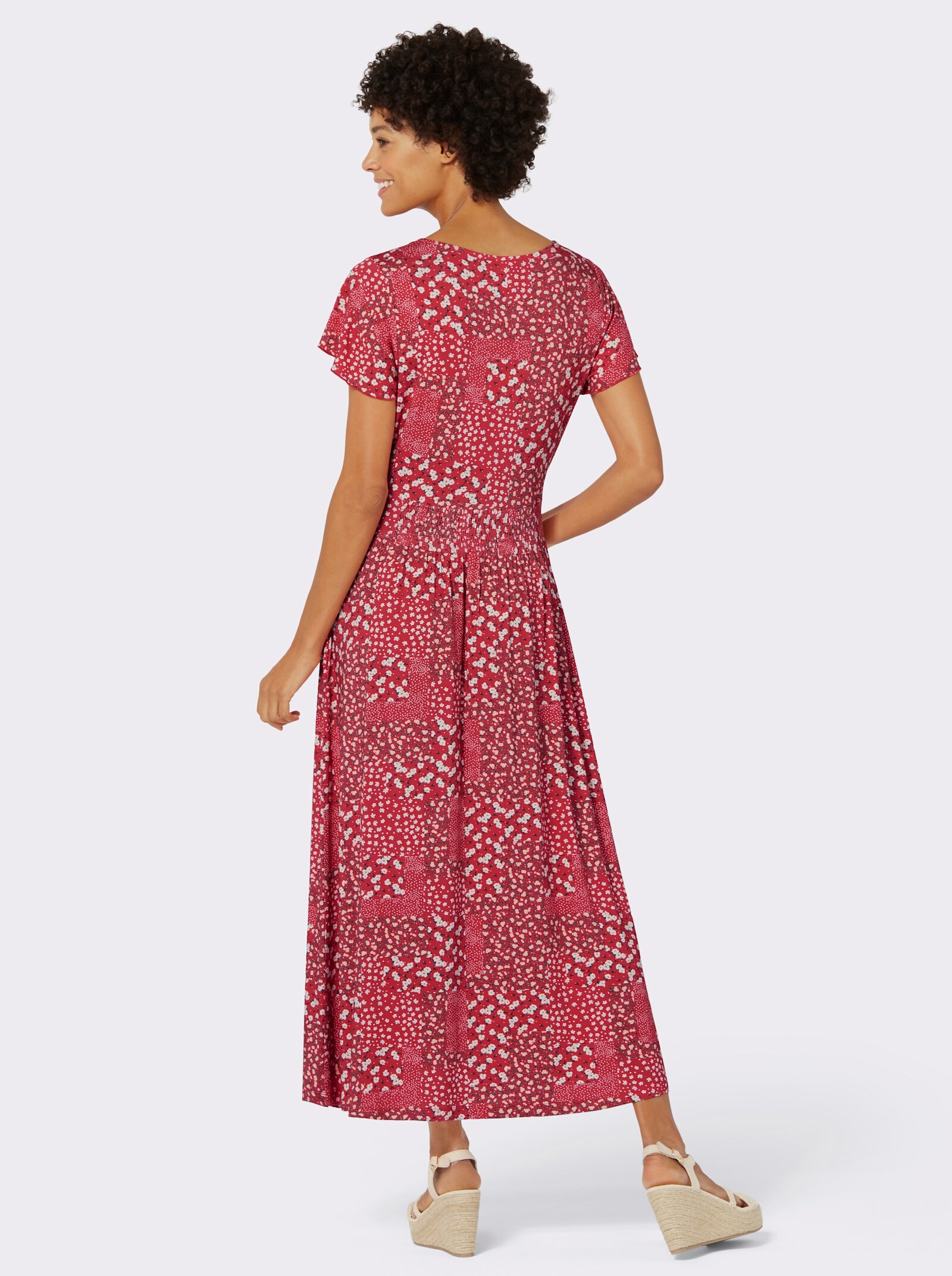 Jerseykleid mit Flügel-Ärmeln - erdbeere-champagner-bedruckt