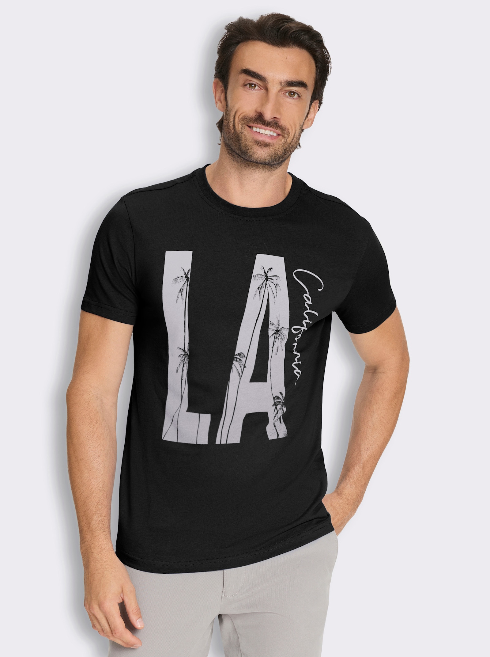 Marco Donati Kurzarmshirt mit kontrastfarbenem Print - schwarz-bedruckt