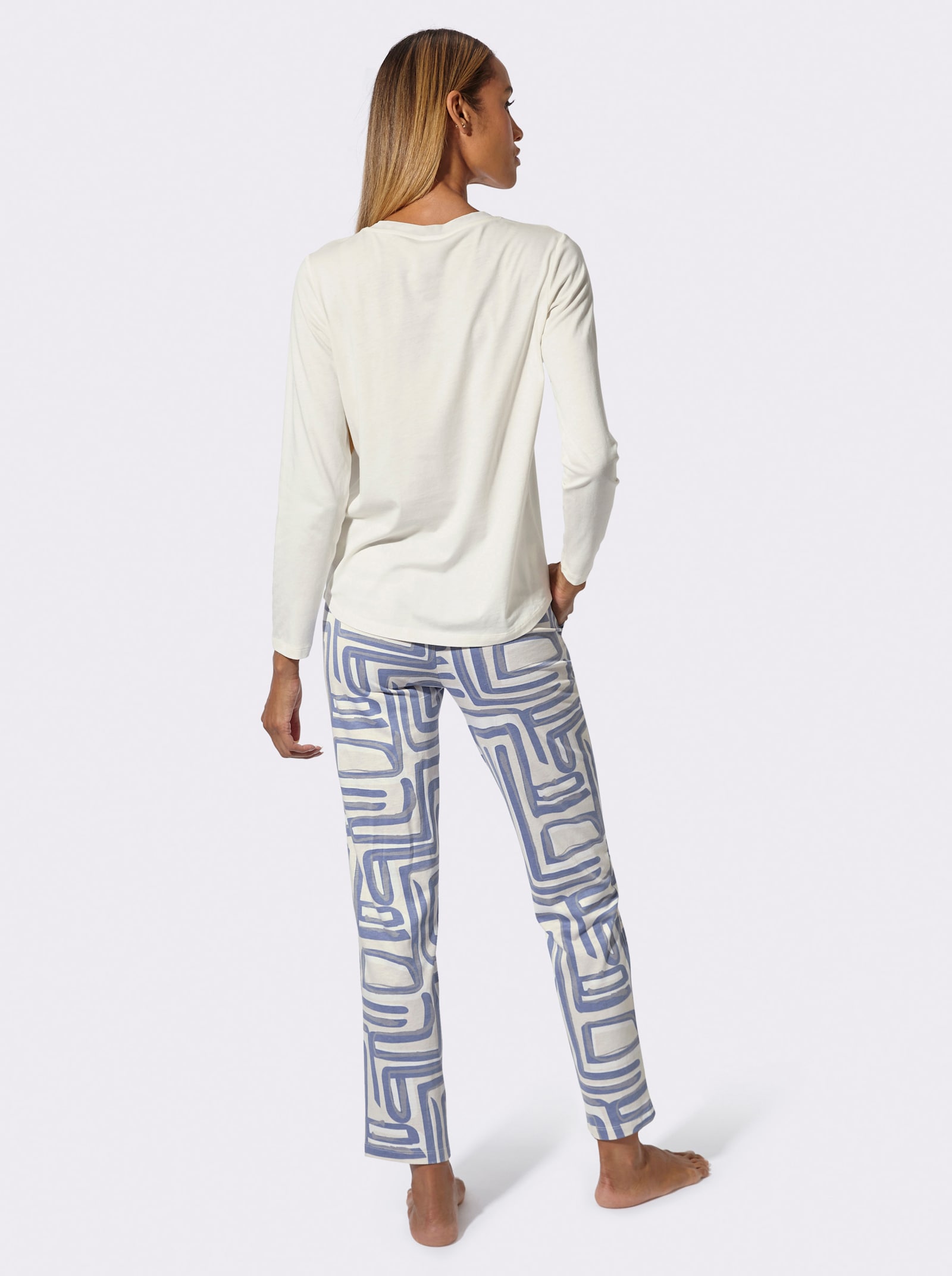 wäschepur Schlafanzug , Hose mit 2 Taschen - champagner-rauchblau-bedruckt