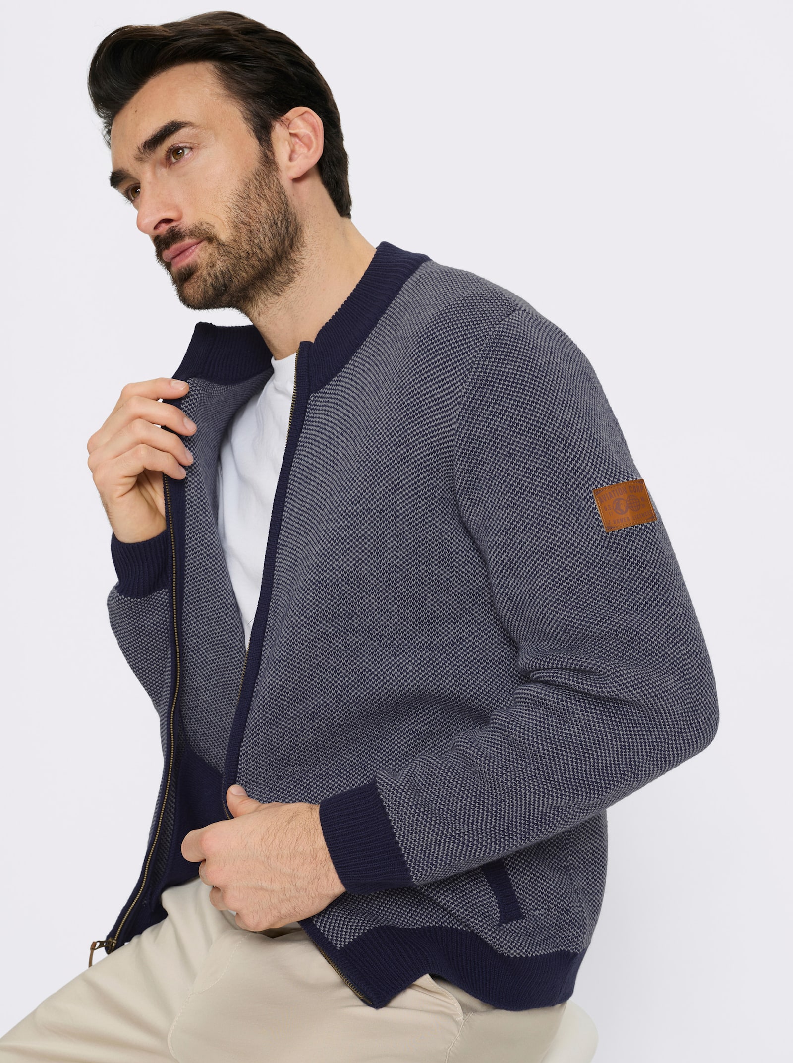 Marco Donati Strickjacke mit unifarbenen Elementen - marine-ecru-meliert