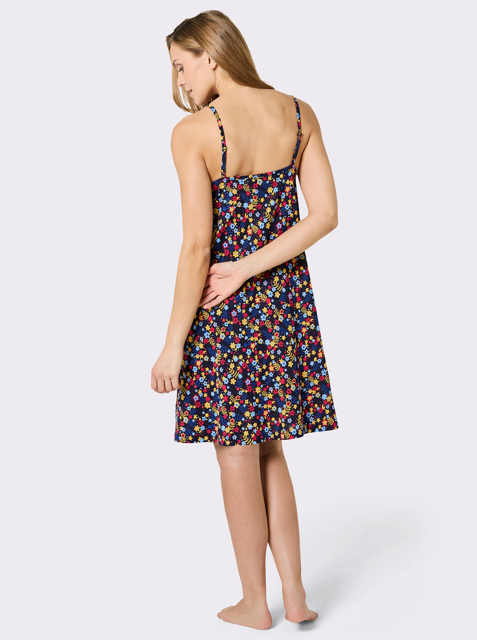feel good Sommerkleid mit Spaghettiträgern - marine-bedruckt