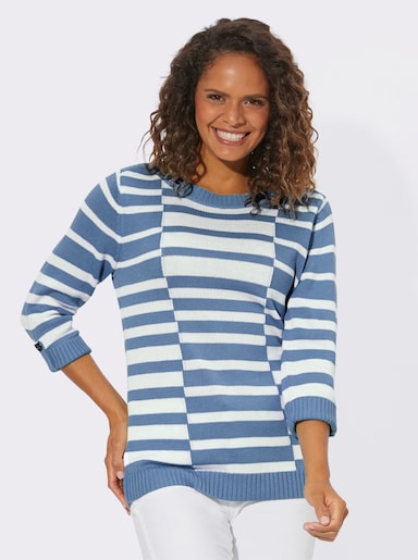 Pullover - mittelblau-weiß-gemustert