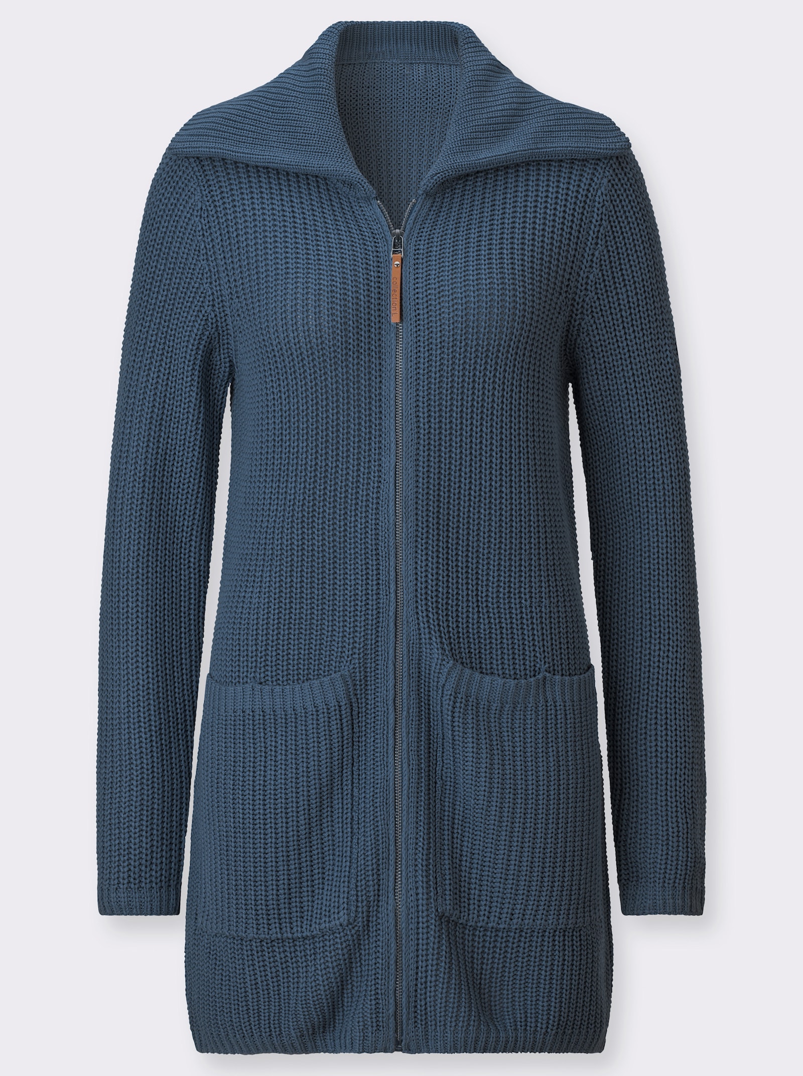 Longstrickjacke mit Umlegekragen - rauchblau